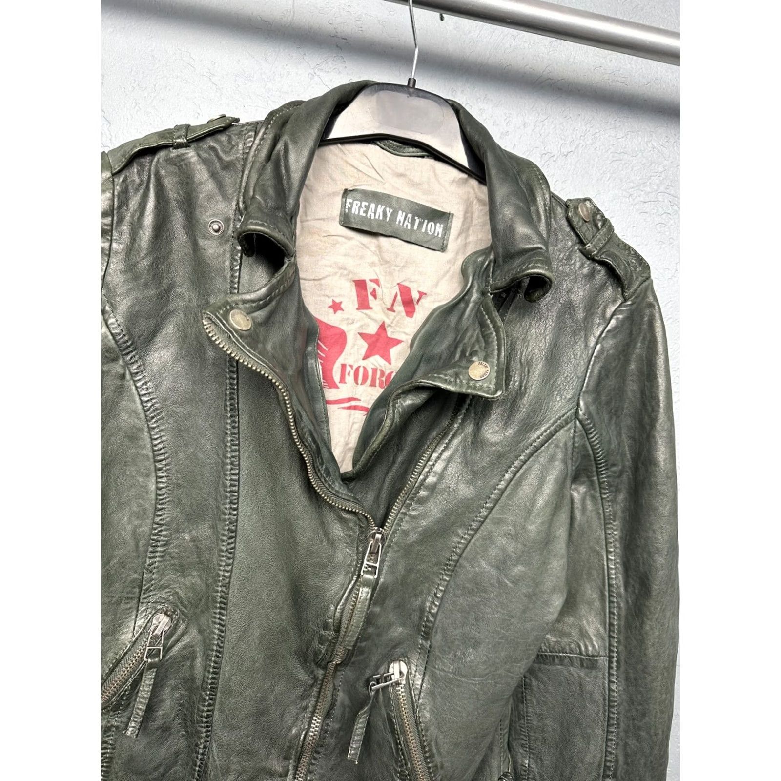 Vintage Freaky Nation Womens Biker Leather Jacket XL Size Jacket Size XL / US 12-14 / IT 48-50 - 2 Thumbnail