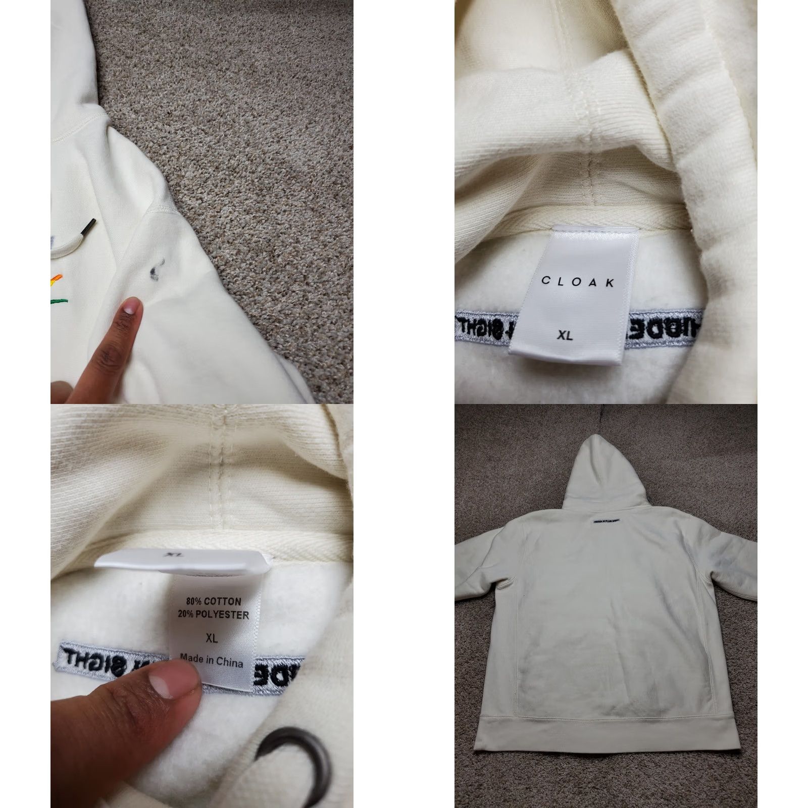 J Brand Cloak Hoodie XL Mens Ivory Pullover Long Sleeve Hooded Pockets Logo Embroidered Fall Winter Regular Men Size US XL / EU 56 / 4 - 8 Thumbnail