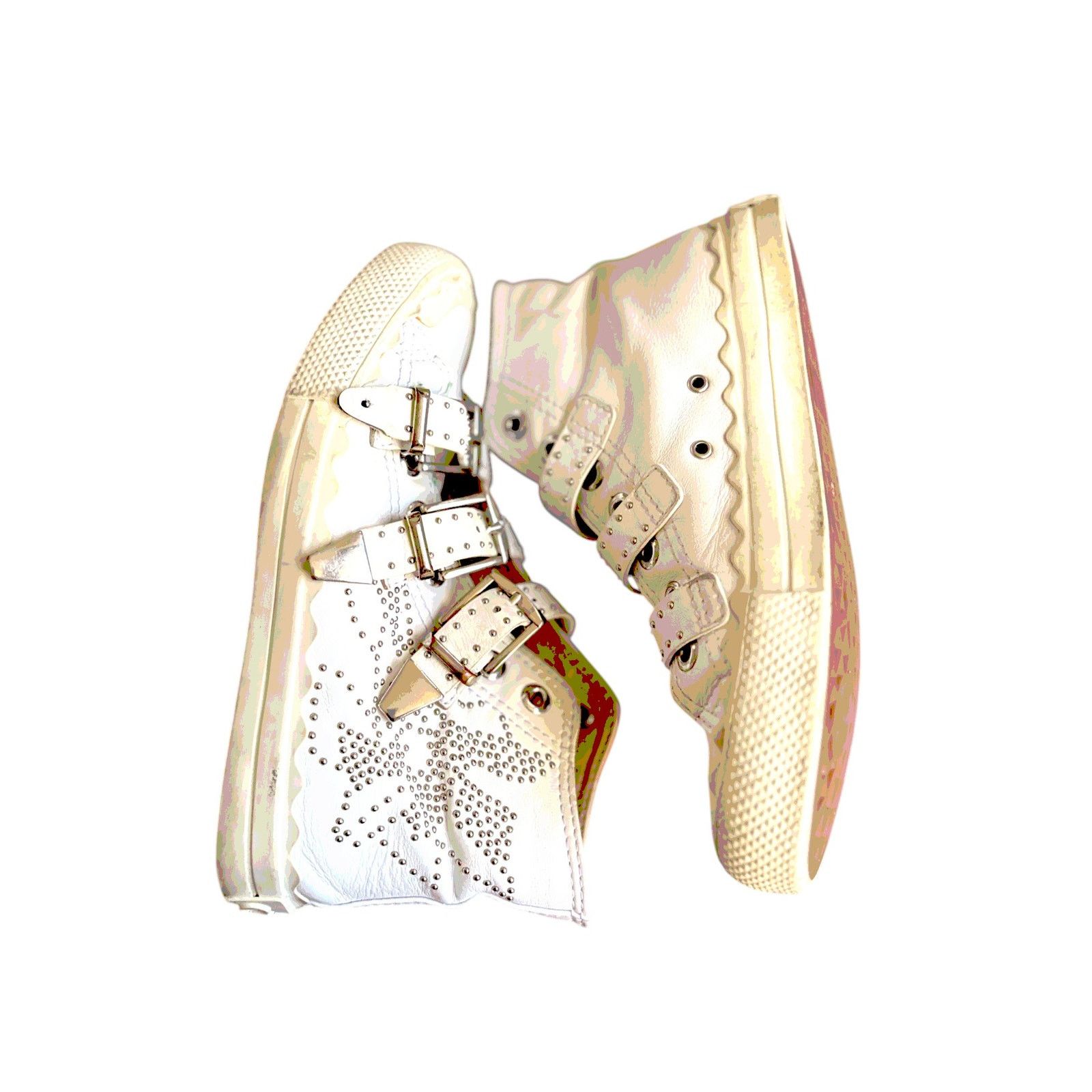Chloe CHLOÉ 'Kyle' White Studded Buckle High Top Sneakers EU 36 Size US 6 / IT 36 - 9 Thumbnail