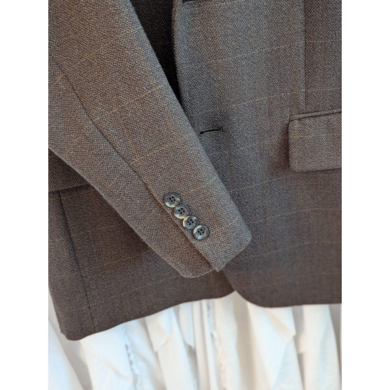 Oscar De La Renta 40R Brown 100% Wool Light Plaid 2 Button Notch Lapel Blazer Size 40R - 16 Thumbnail