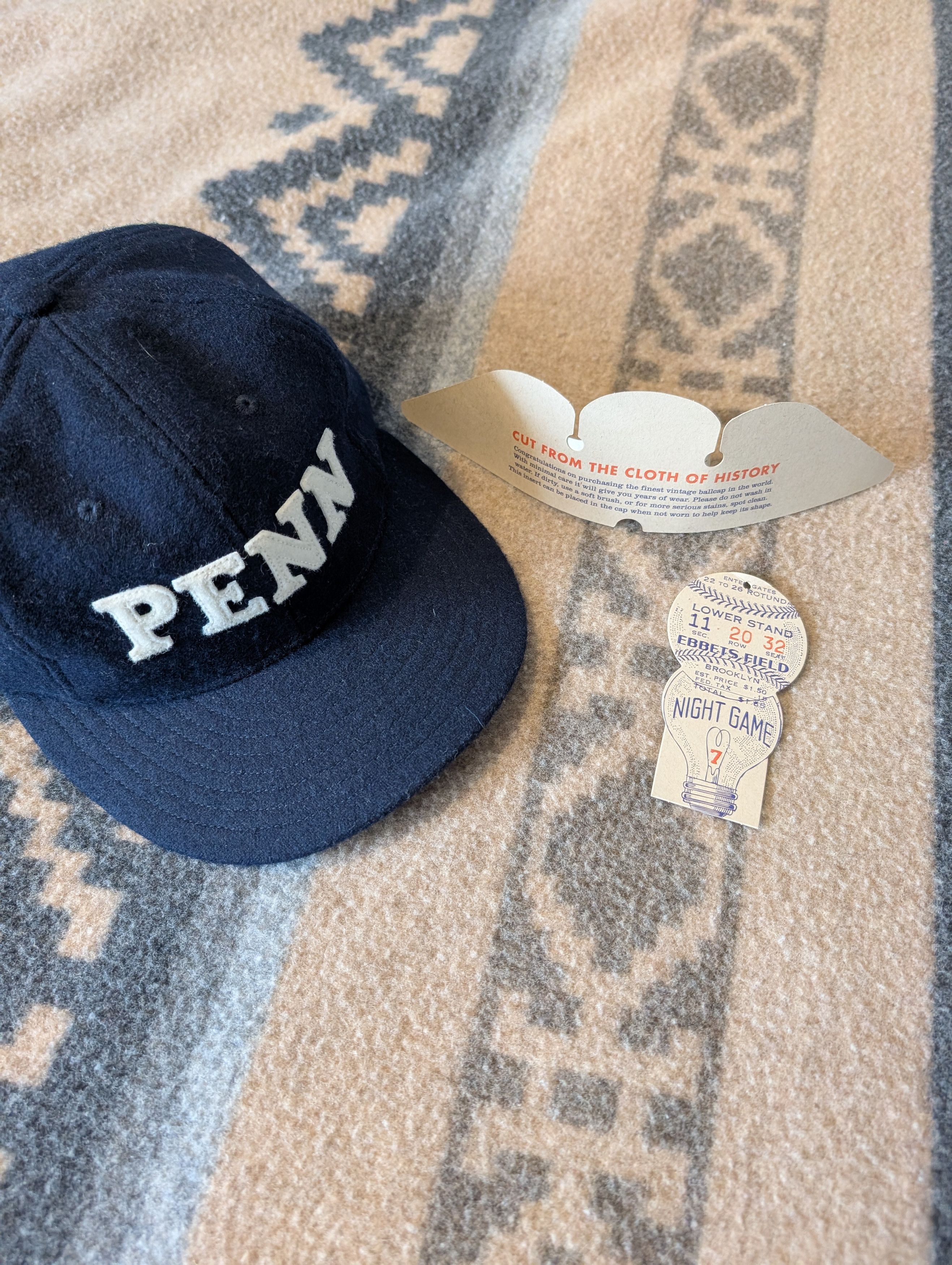 Ebbets Field Flannels Wool Strapback Cap UPenn Navy Blue USA Size ONE SIZE - 2 Thumbnail