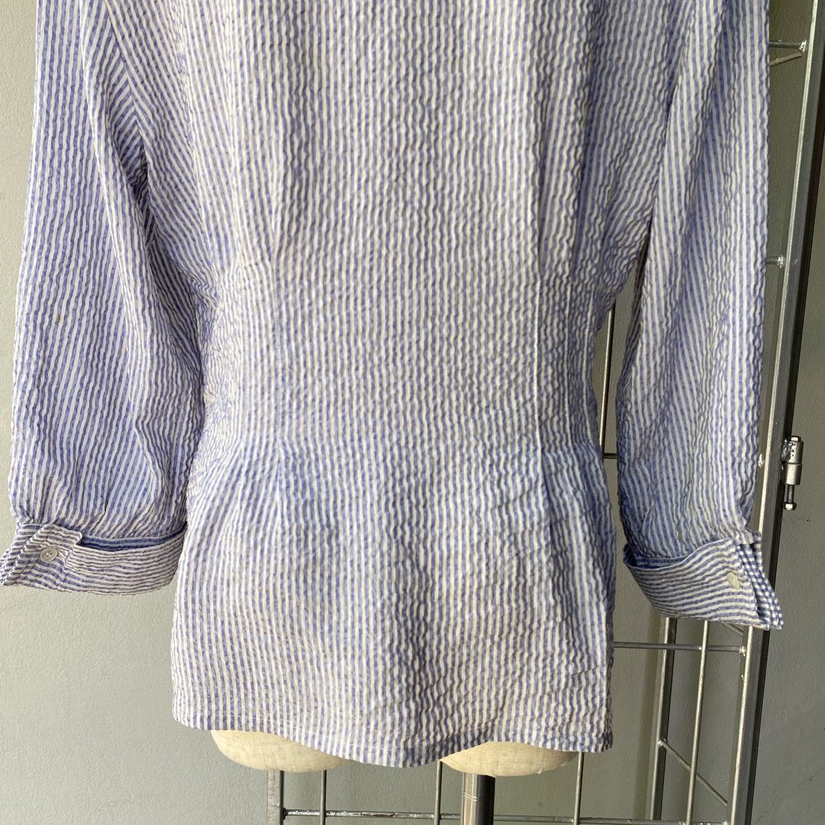Celine CELINE Blue & White Striped Textured Blazer Shirt Size M / US 6-8 / IT 42-44 - 7 Thumbnail