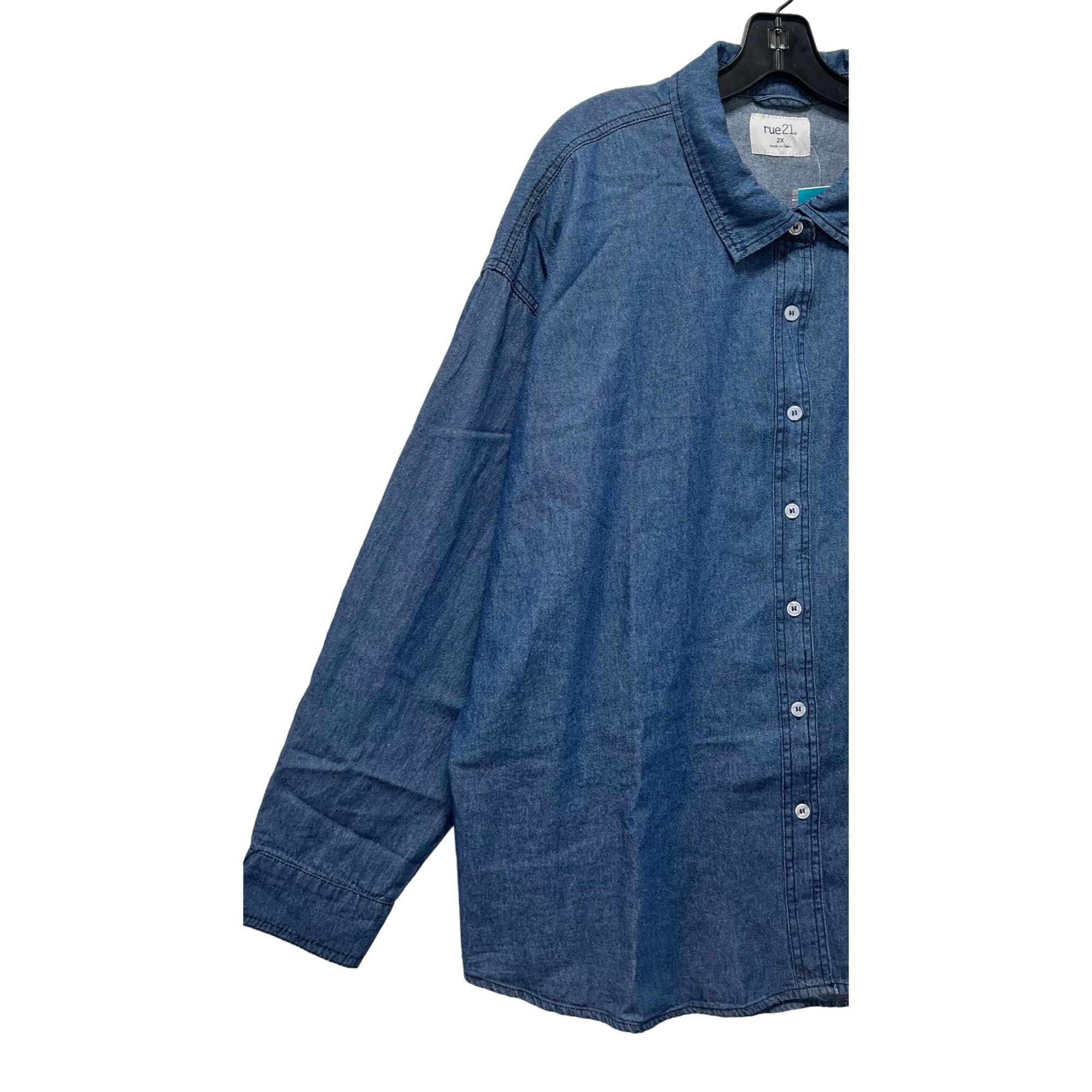 rue21 Rue 21 - Women's Chambray Long Sleeve Button Down Shirt With Size XXL / US 16-18 / IT 52-54 - 12 Thumbnail