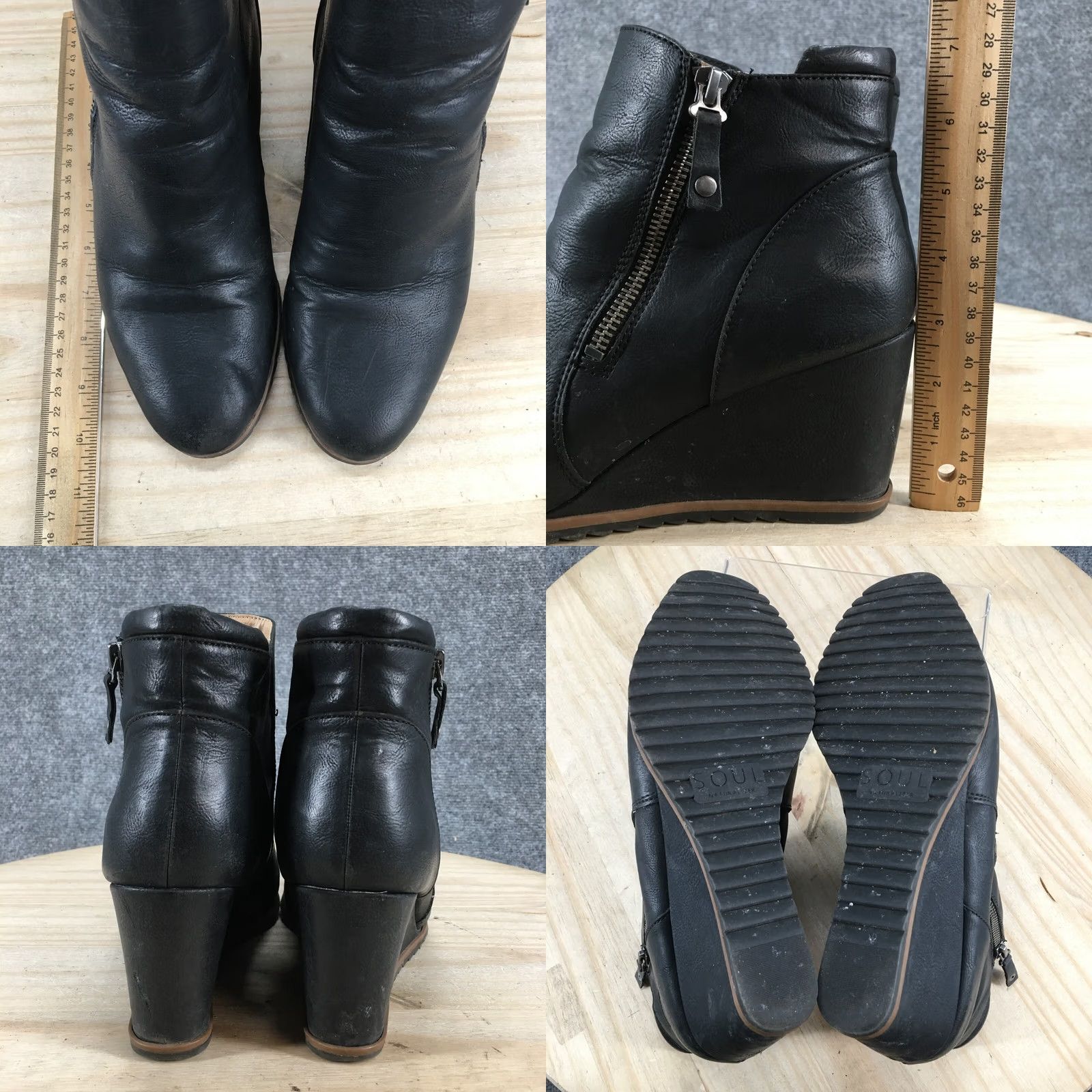 Vintage SOUL By Naturalizer Haley Boots Womens 10 M Haley Side Zip Wedge Ankle Bootie Black Shoes Size US 10 / IT 40 - 9 Thumbnail