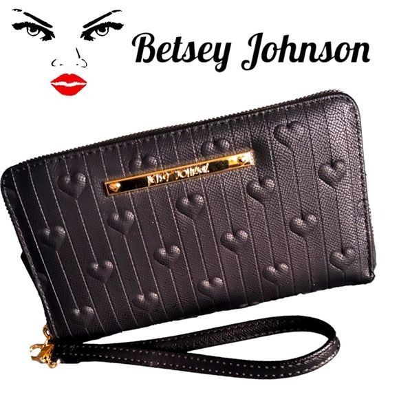 Betsey Johnson Brand New Betsey Johnson Black Leather Wristlet Wallet W/ Em Size ONE SIZE - 1 Thumbnail
