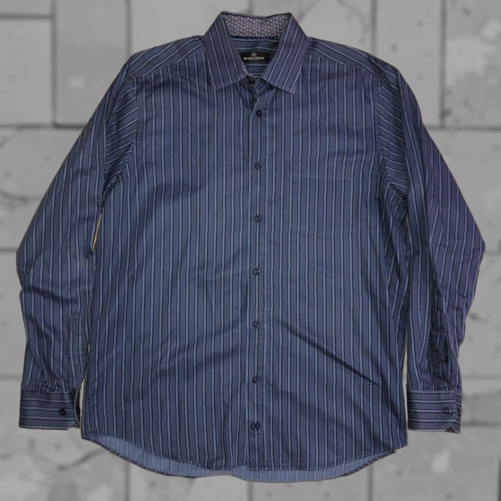 BUGATCHI VINTAGE Bugatchi Uomo Men's Shirt Long Sleeve Blue Striped Button-Up XL Size US XL / EU 56 / 4 - 1 Thumbnail