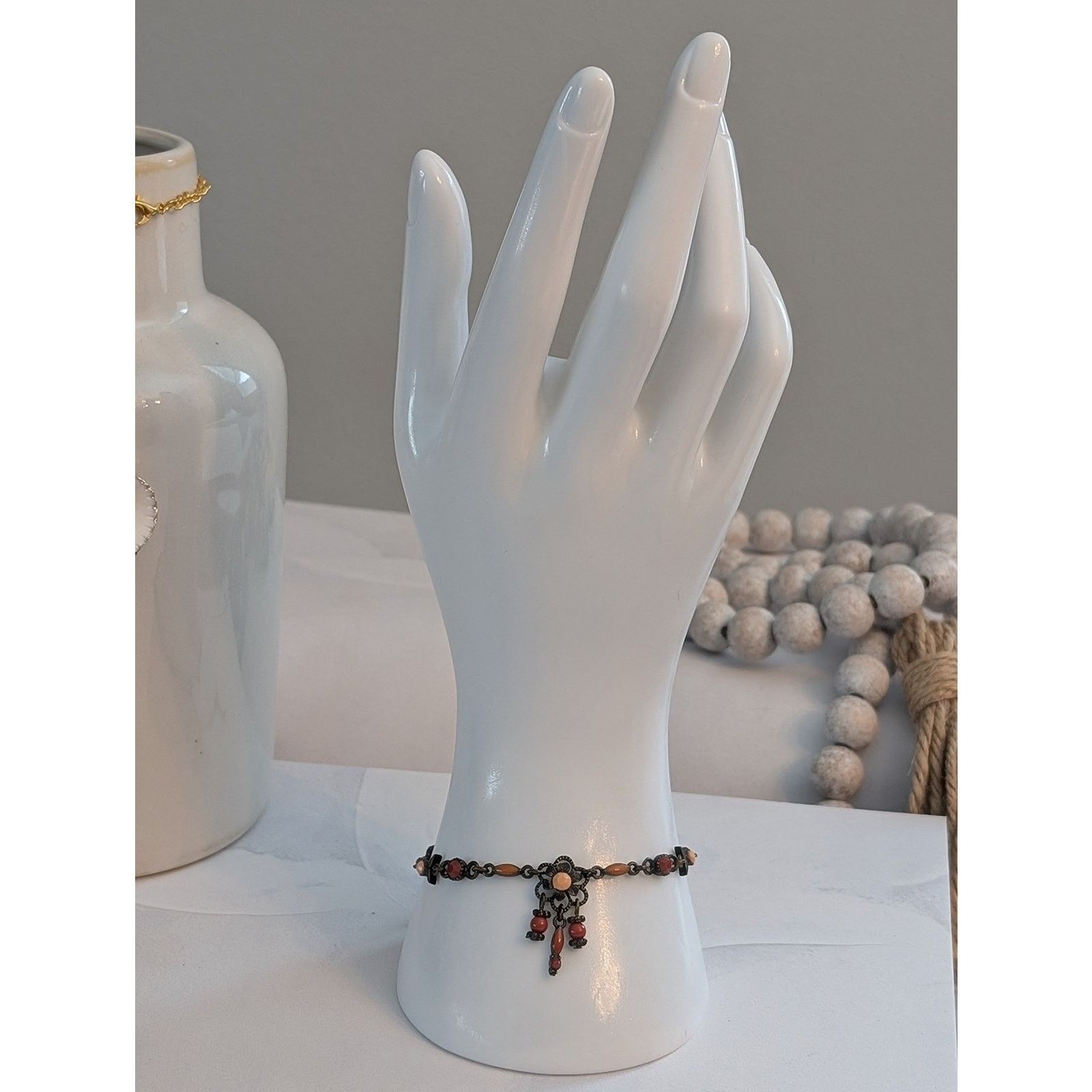 Vintage VTG 1980s Avon Desert Sun 8.5" Beaded Flower Bracelet Anklet Size ONE SIZE - 3 Thumbnail