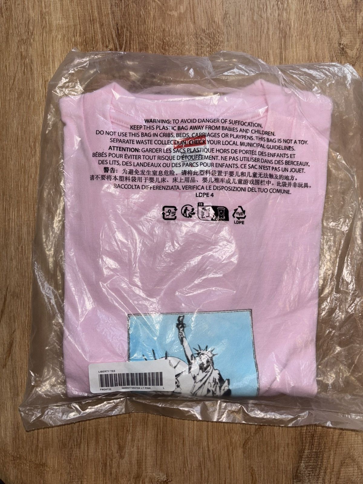 Supreme Liberty Tee Light Pink Size L Large FW24 Week 1