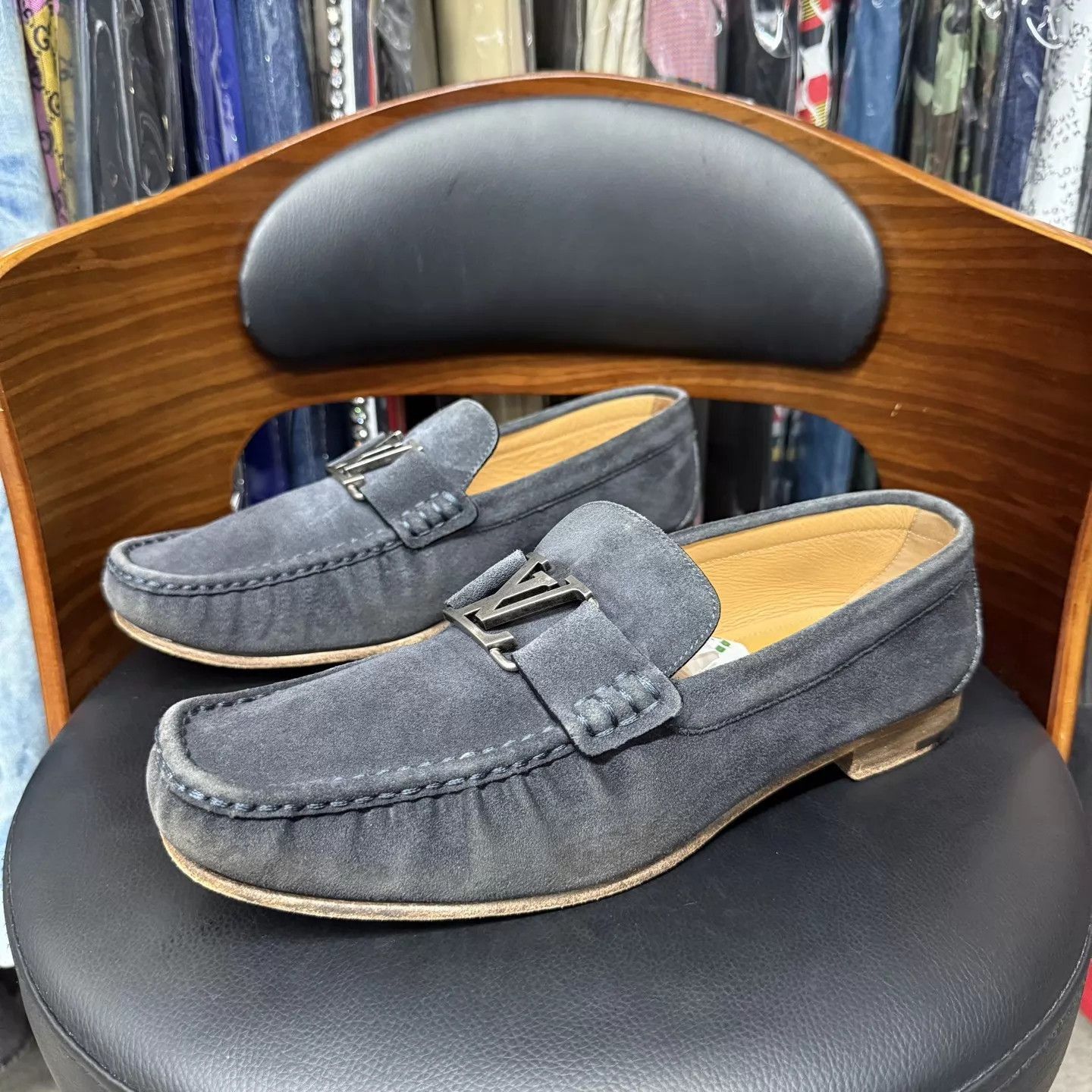 Louis Vuitton Blue Suede Slip-On Loafers Size 10 Size US 10 / EU 43 - 1 Thumbnail