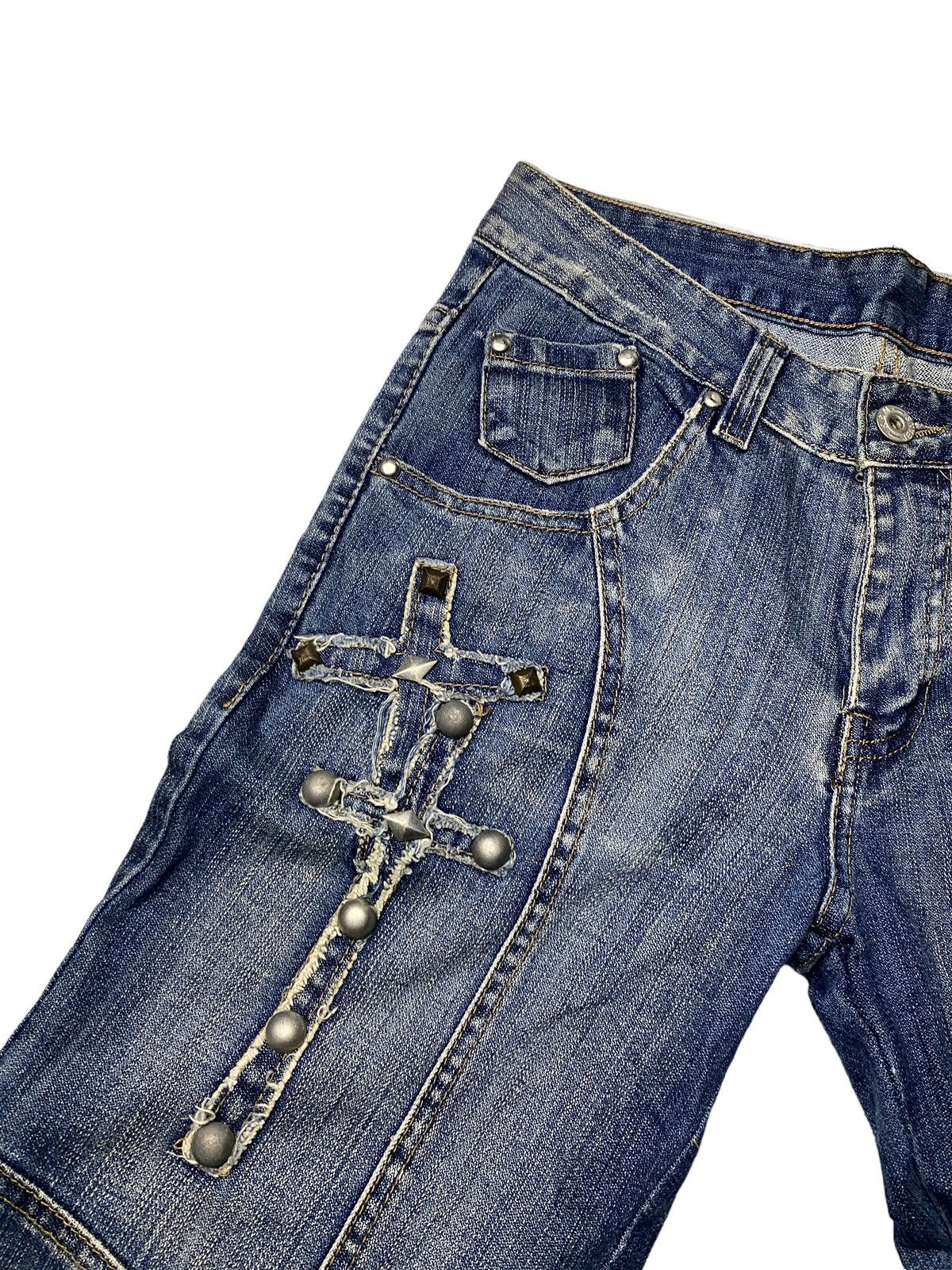 If Six Was Nine Japanese Flared Studded Cross Rhinestone Jeans Size US 31 - 4 Thumbnail