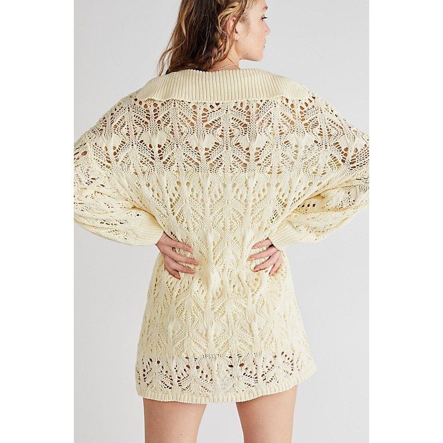 Free People New Elton Collared Crochet Mini Dress $178 MEDIUM Ivory Size M / US 6-8 / IT 42-44 - 3 Thumbnail