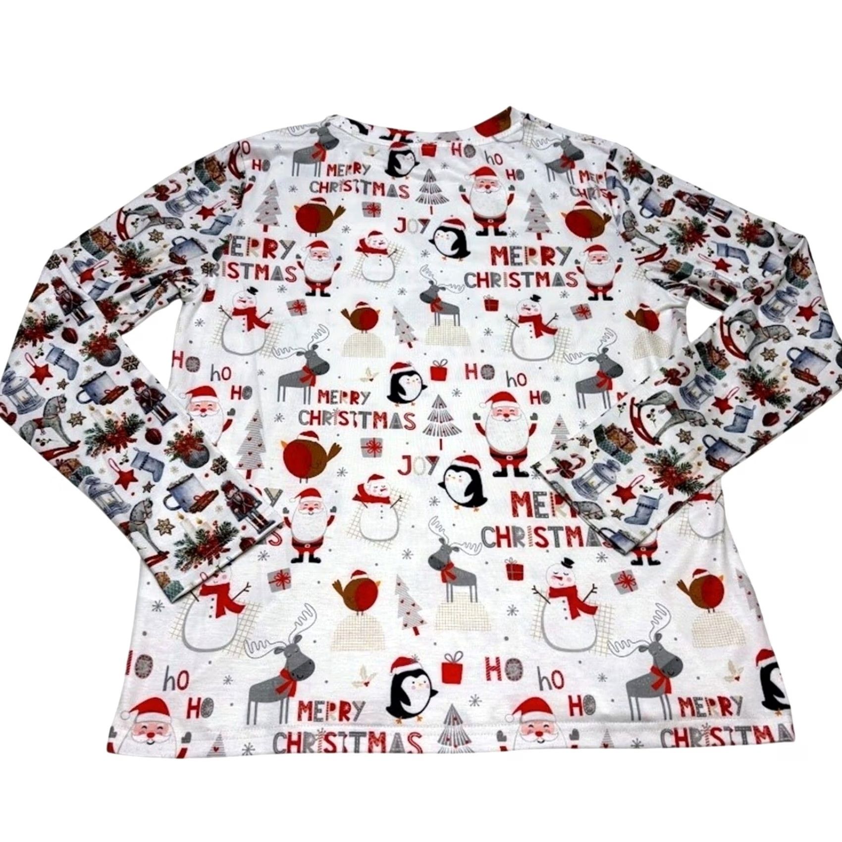 Vintage With Love Ugly Sweater Christmas Santa Snowman Penguin Reindeer Long Sleeve Top M Women Crew Neck T-Shirt White Christmas Theme Lifetime Holiday - Size M / US 6-8 / IT 42-44 - 2 Thumbnail