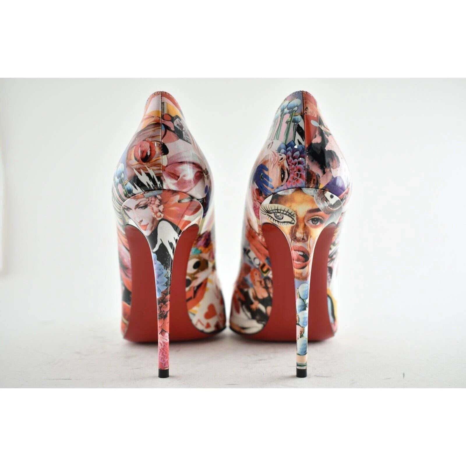 Christian Louboutin Hot Chick 100 Patent CH Xtian Black Red Blue Heel Pump 37.5 Size US 7.5 / IT 37.5 - 10 Thumbnail