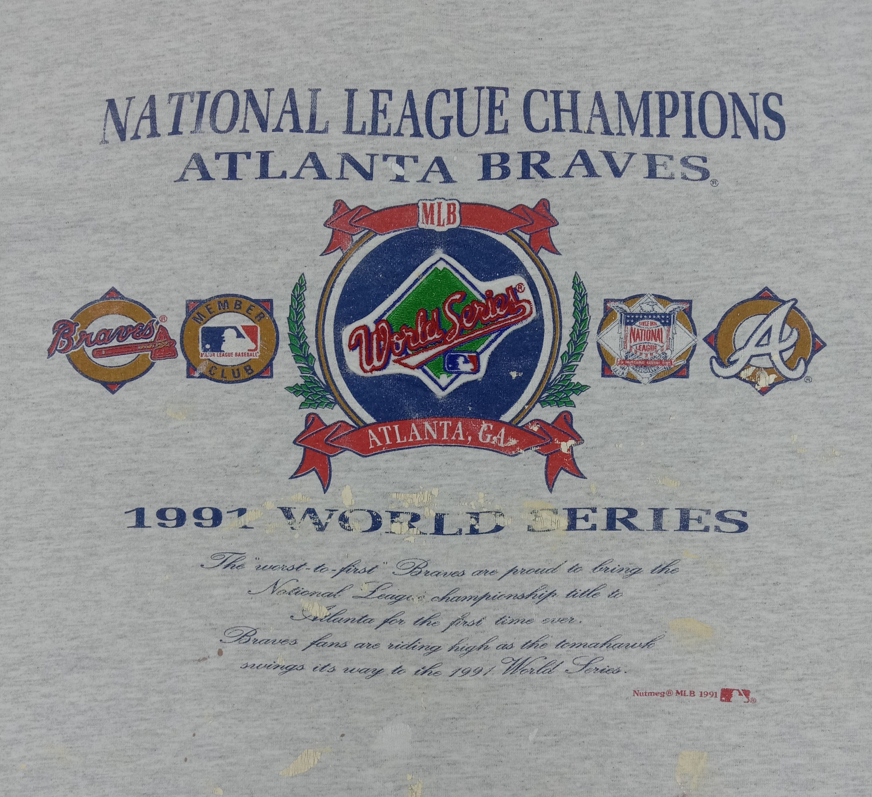 MLB Vintage Nutmeg 1991 World Series Atlanta Braves T Shirt Size US XL / EU 56 / 4 - 2 Thumbnail