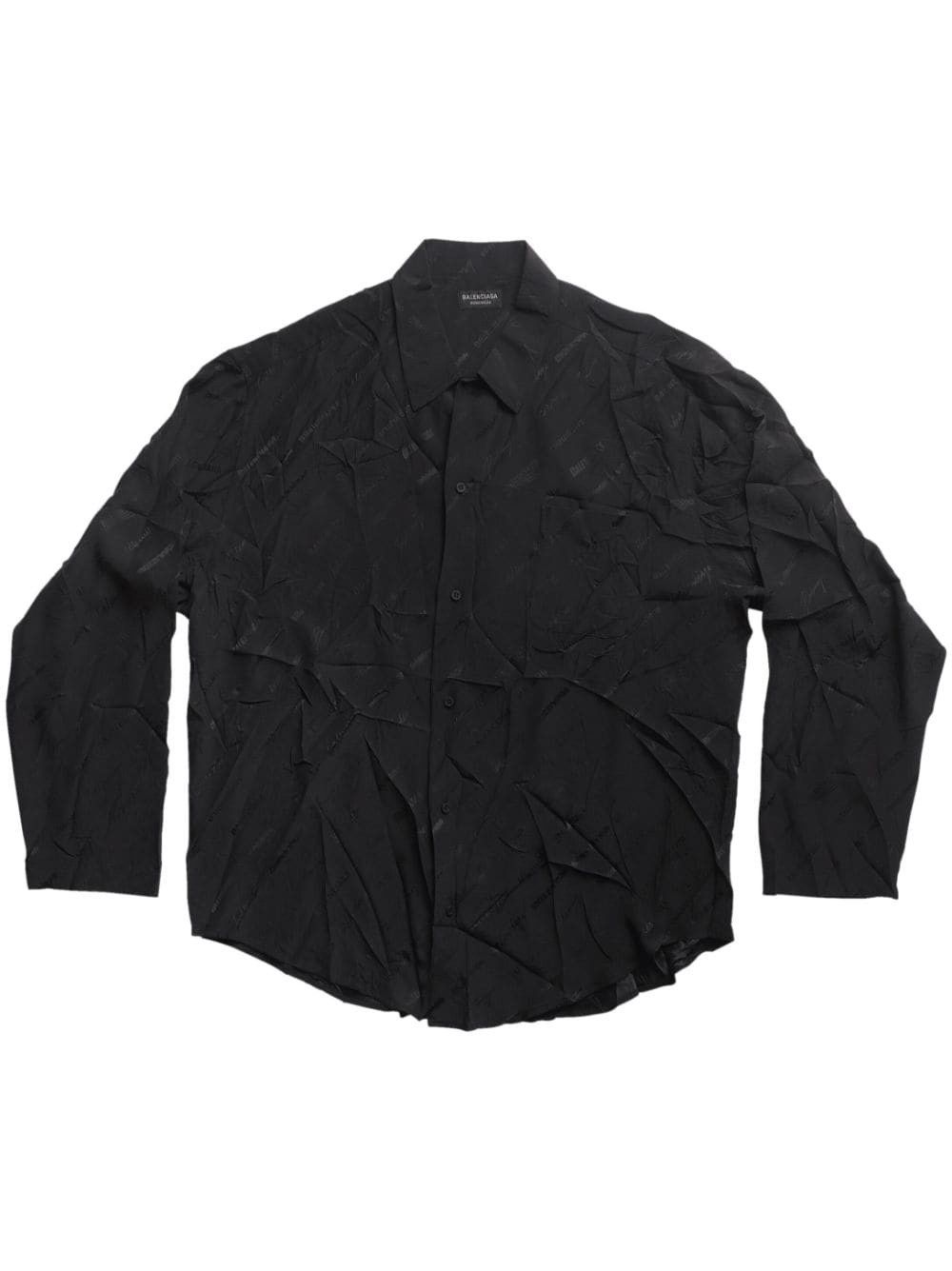 Balenciaga o1s1wg110625 Logomania All Over Minimal Shirt in Black Size S / US 4 / IT 40 - 1 Thumbnail