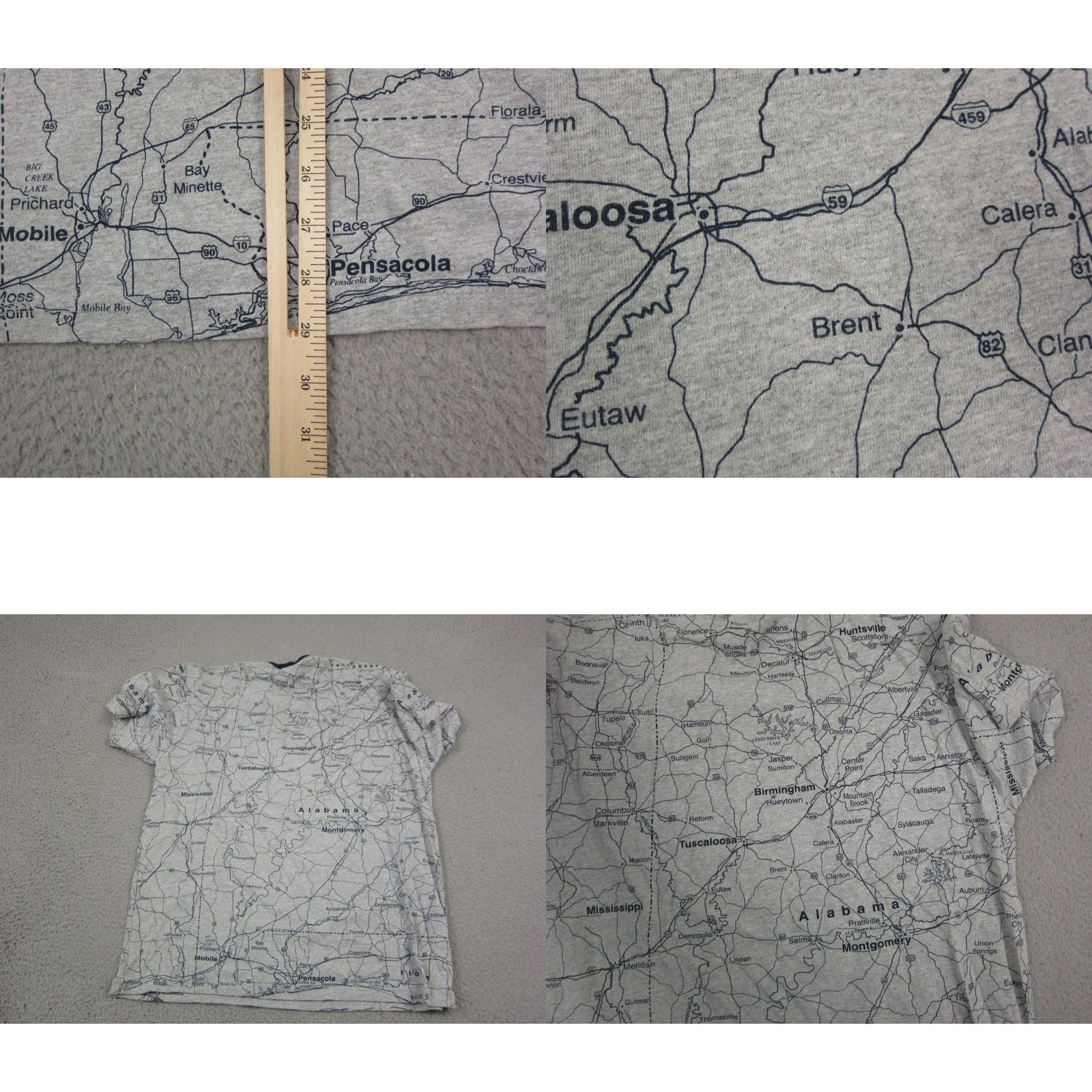 Vintage VINTAGE State of Mine Alabama Shirt Men Gray Large Map All Over Print 90s Size US L / EU 52-54 / 3 - 8 Thumbnail
