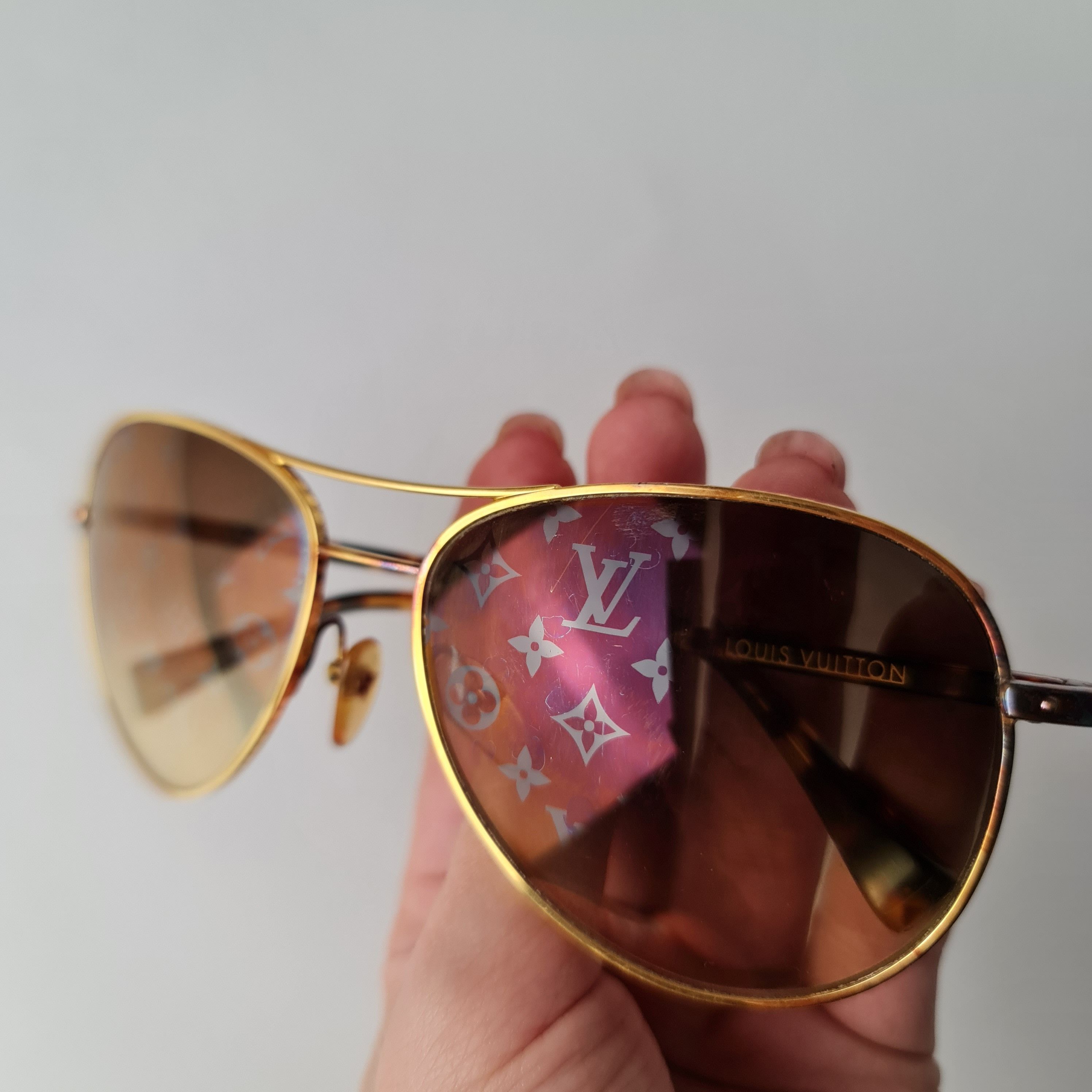 Louis Vuitton Louis Vuitton Goldtone Monogram Pilote Sunglasses Size ONE SIZE - 11 Thumbnail