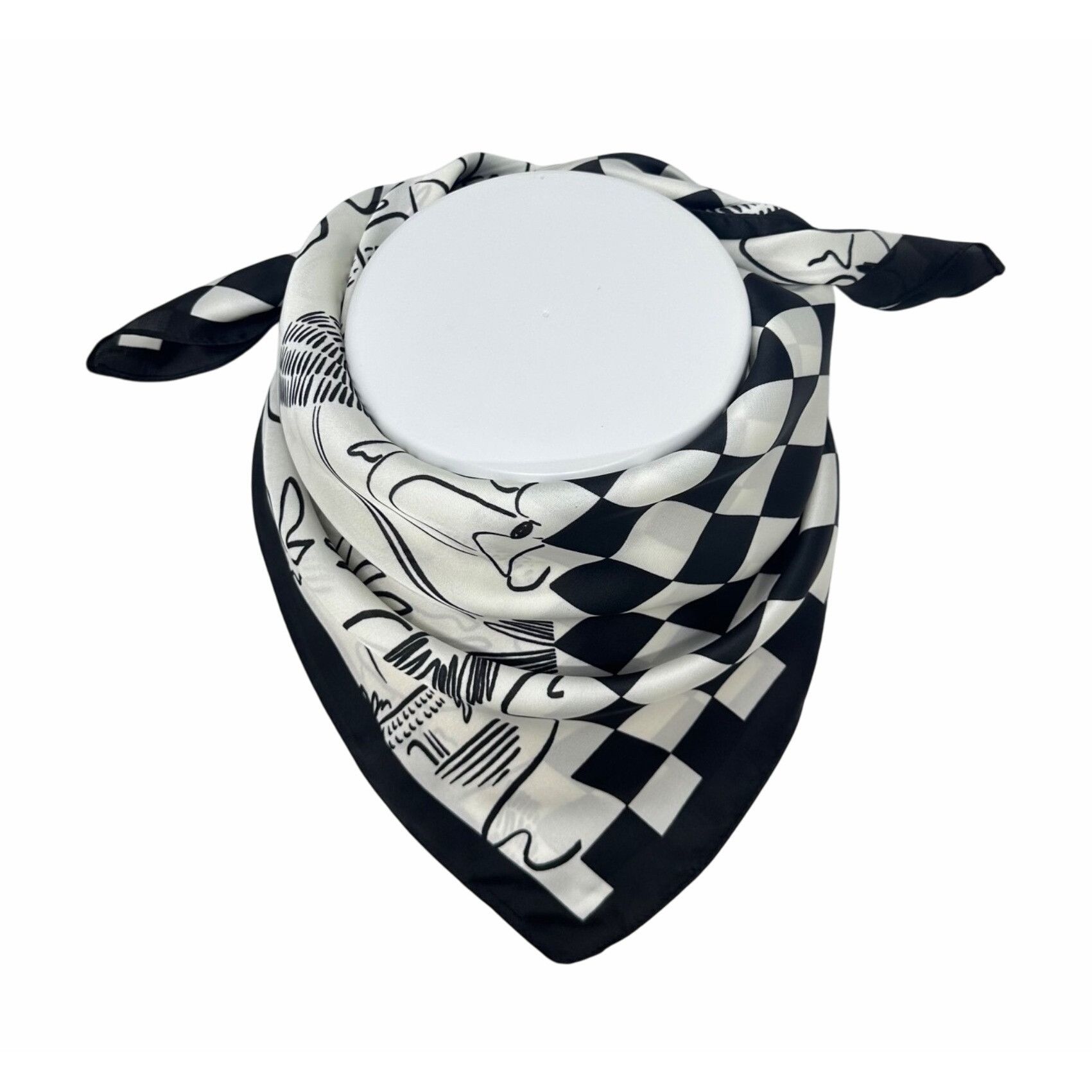 Other ⭐Luxury Silky Square Scarf Bandana Abstract Checkered BLACK Size ONE SIZE - 3 Thumbnail