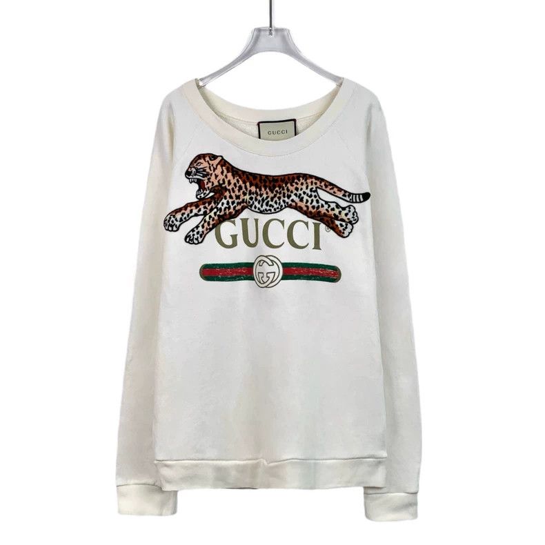Gucci Gucci Beige jaguar embroidered round-neck long-sleeved swea Size US L / EU 52-54 / 3 - 1 Thumbnail