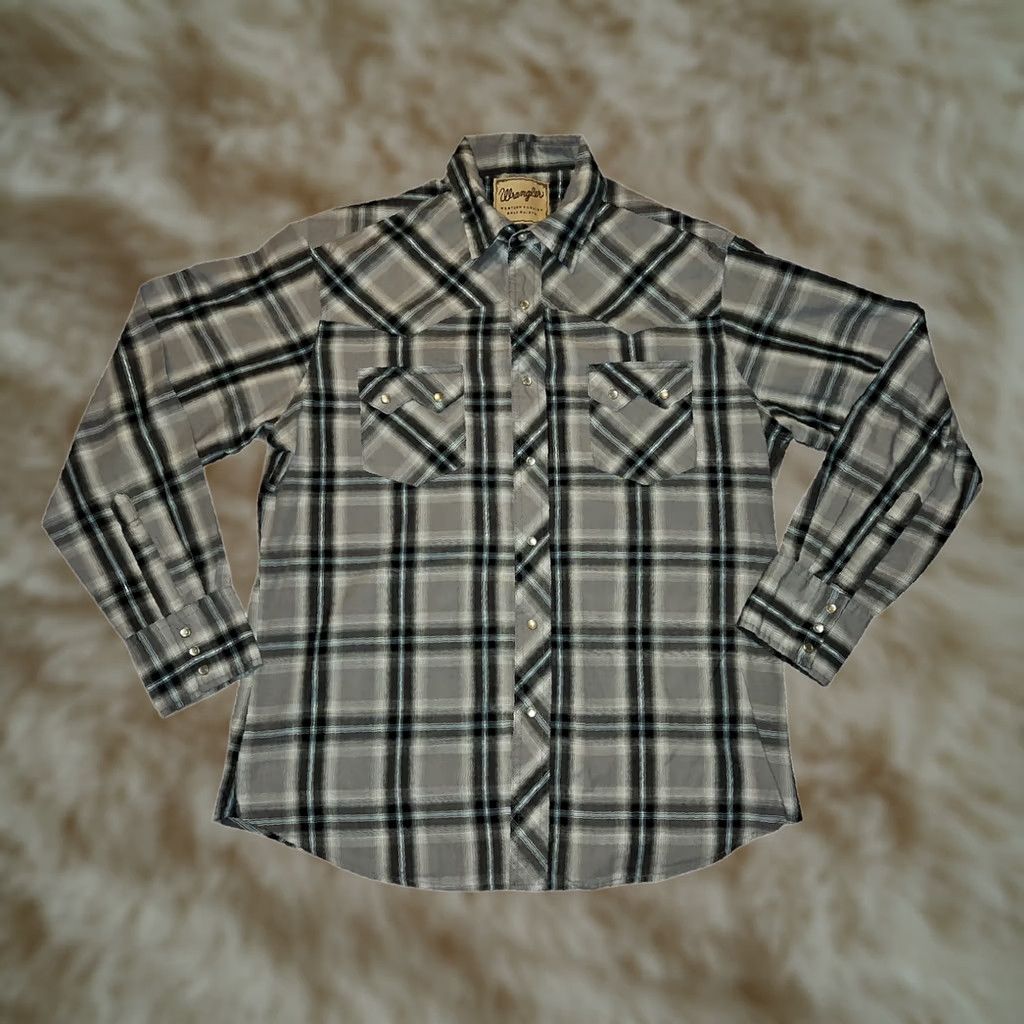 Wrangler Wrangler Shirt Plaid Long Sleeve Men L Pearl Snap Western Pockets Casual Workwear 46 Chest Gray N/A Size US L / EU 52-54 / 3 - 1 Thumbnail