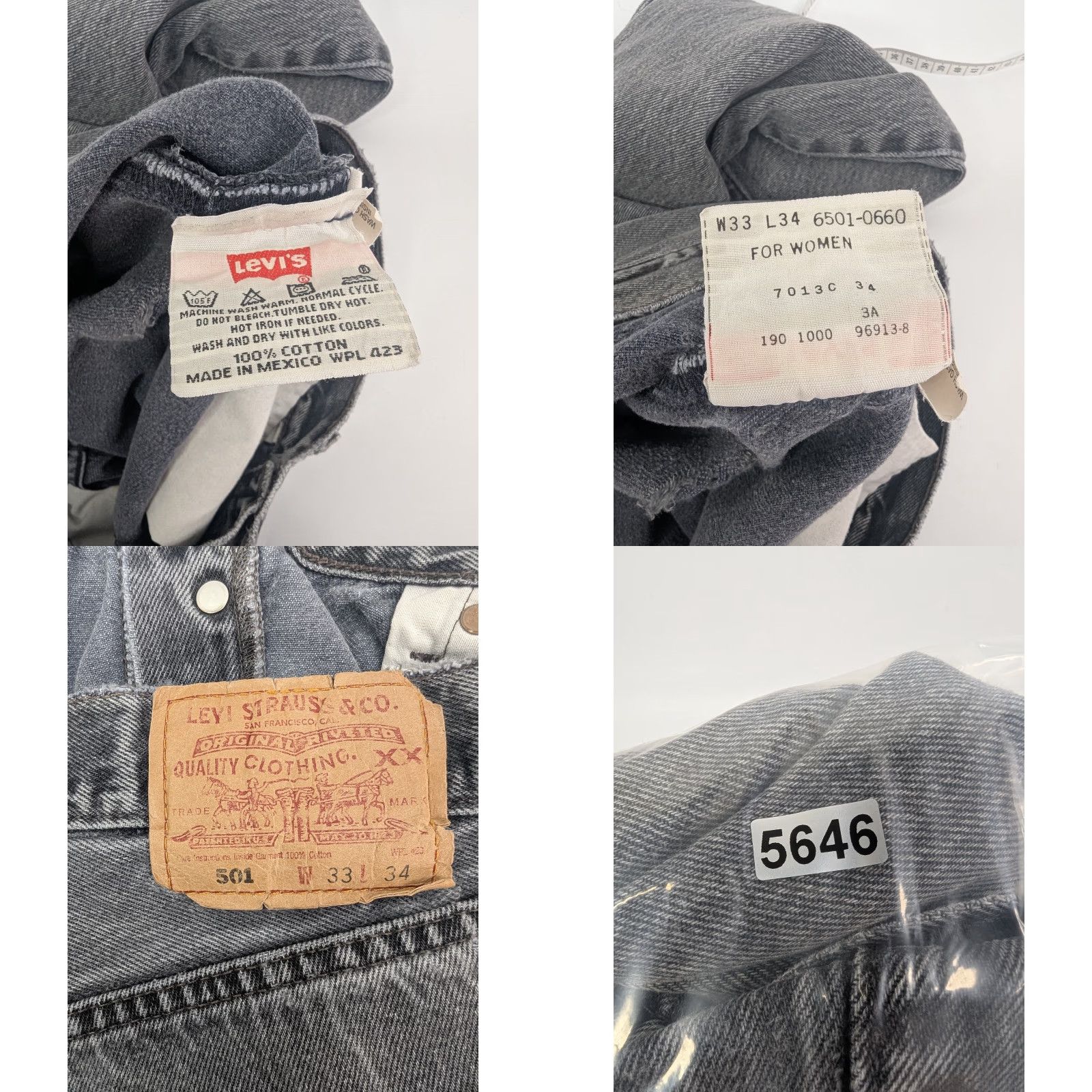 Levi's VINTAGE Levi's 501 Jeans Women Grey 33x29 Button Fly Original Denim Distress Casual Regular Fit USA 00s Womens Size 24" / US 00 / IT 34 - 10 Thumbnail