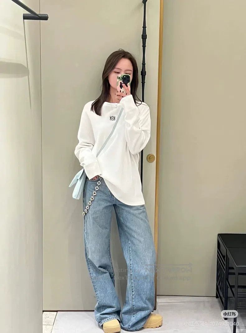 Loewe Loewe White Ribbed Stretch Embroidered Long Sleeve T-Shirt Size S / US 4 / IT 40 - 4 Thumbnail
