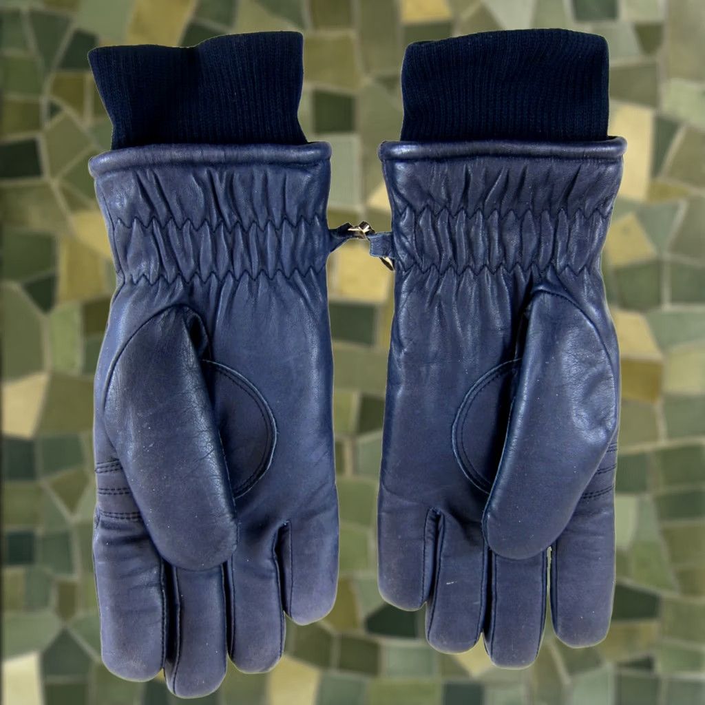 Vintage Conroy Blue 100% Leather Gloves Men Size M Cold Weather Insulated Skiing Lined Navy Blue Leather Men Medium XS? Size ONE SIZE - 1 Thumbnail