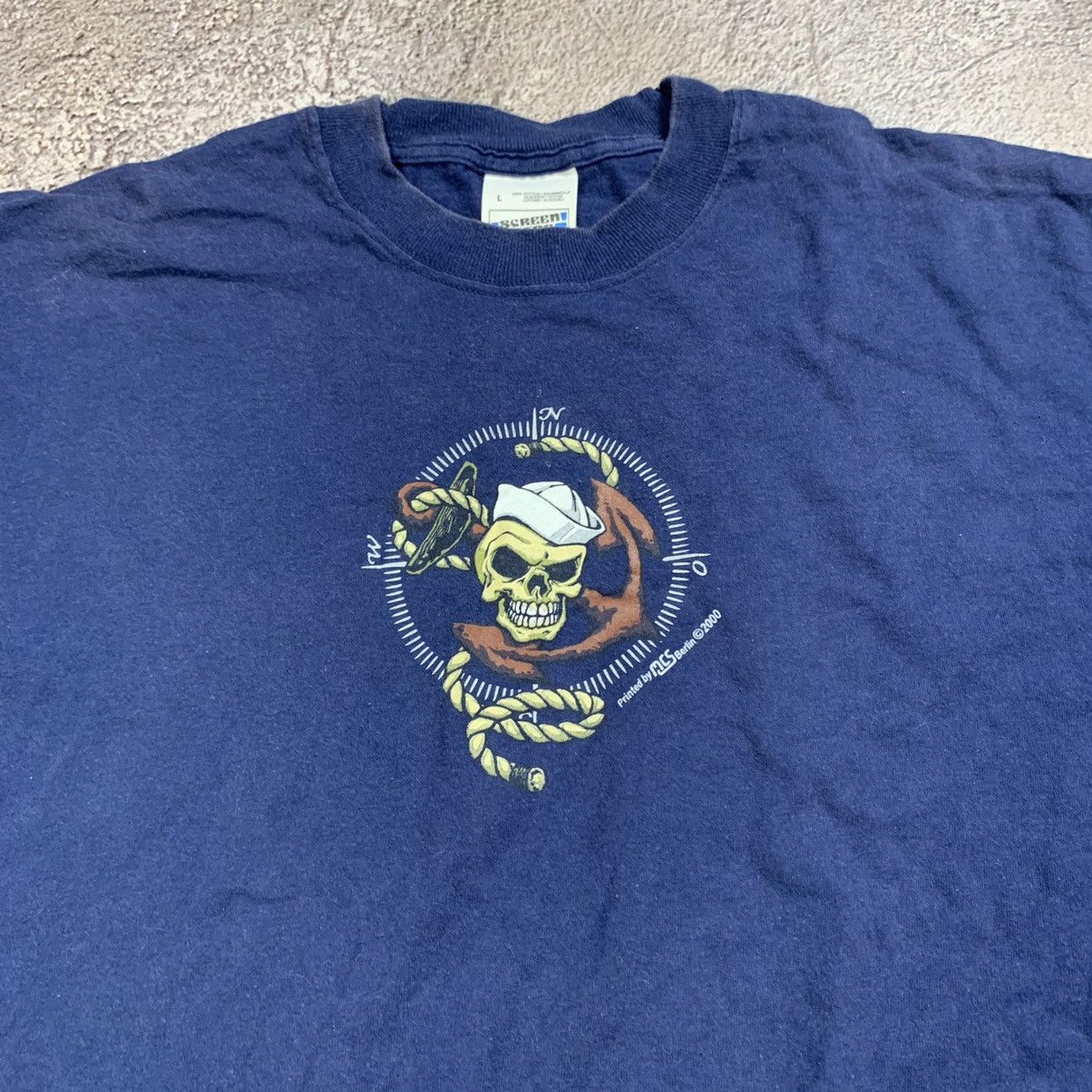 Vintage Vintage 90s Skull Graphic Tee Navy Grunge Streetwear Slim L Size US L / EU 52-54 / 3 - 3 Thumbnail