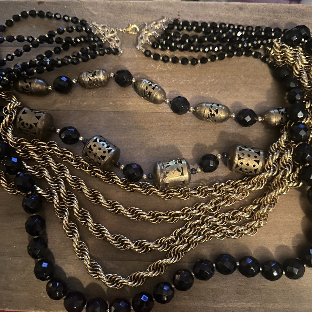 Vintage Vintage multi strand rope chain and black glass bead necklac Size ONE SIZE - 2 Thumbnail