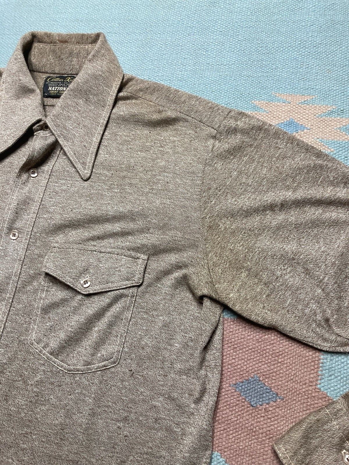 Vintage 60s long sleeve polo shirt poly cotton knit dagger collar L Size US L / EU 52-54 / 3 - 4 Thumbnail