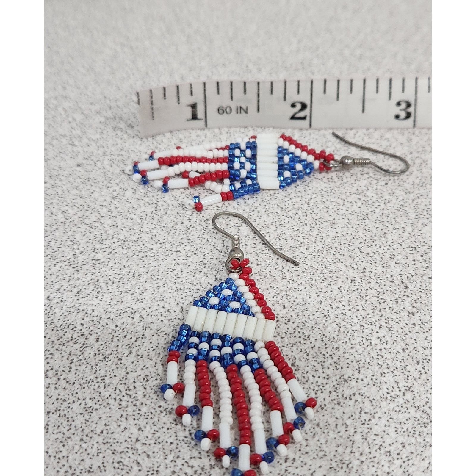 Other Hand Beaded American Flag Red White Blue Dangle Hook Earring Size ONE SIZE - 3 Thumbnail
