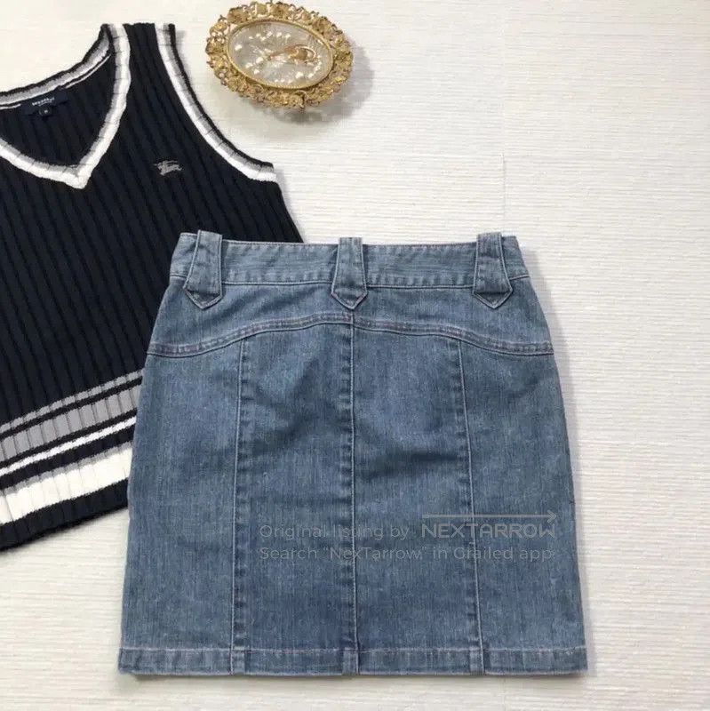 Portuguese Flannel Burberry Blue Cotton Short Denim Skirt. Size 23" - 3 Thumbnail