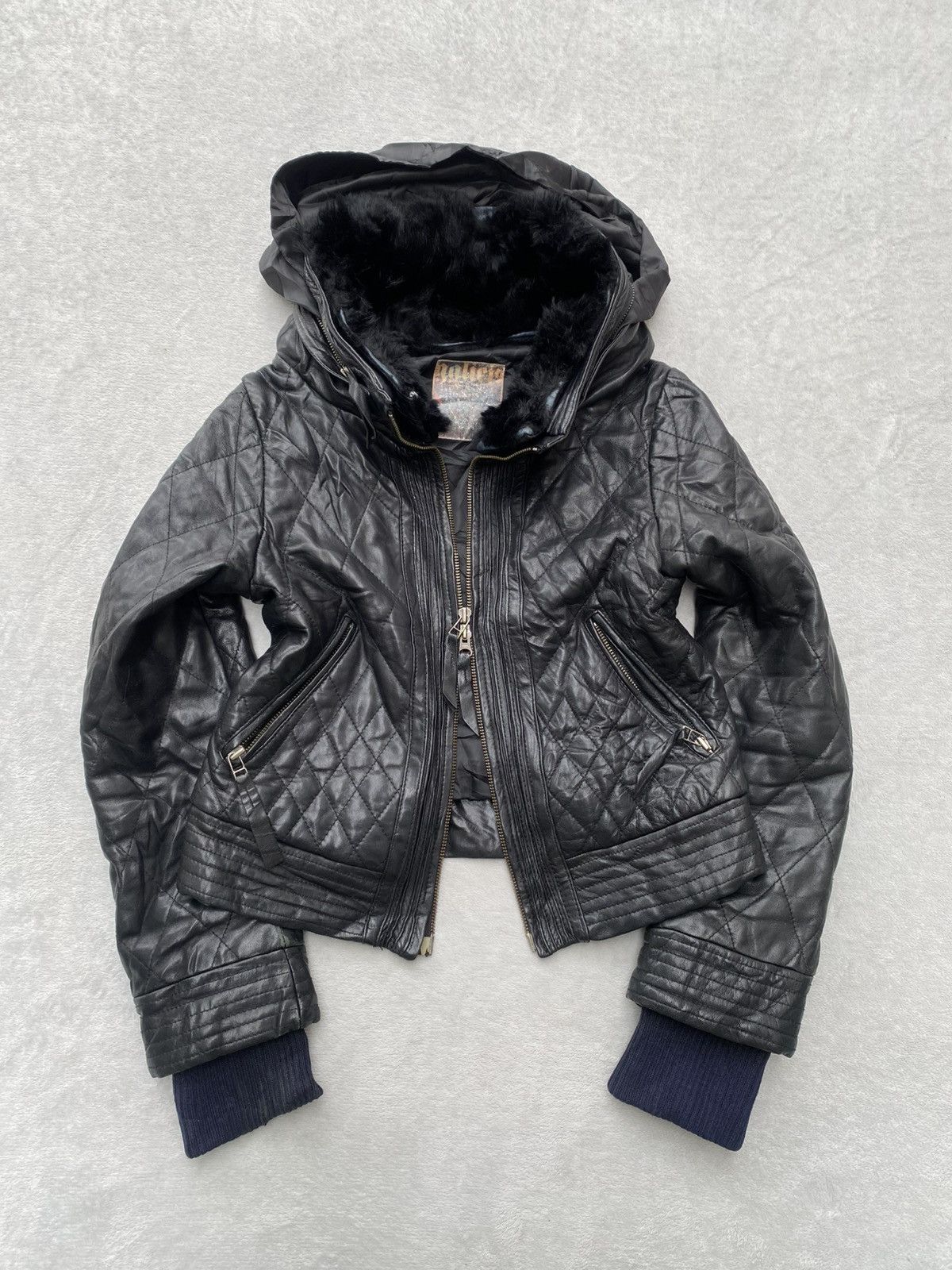 Japanese Brand 2000s Galicia / Galicie- Bono Fur Quilted Leather Jacket Size S / US 4 / IT 40 - 1 Thumbnail