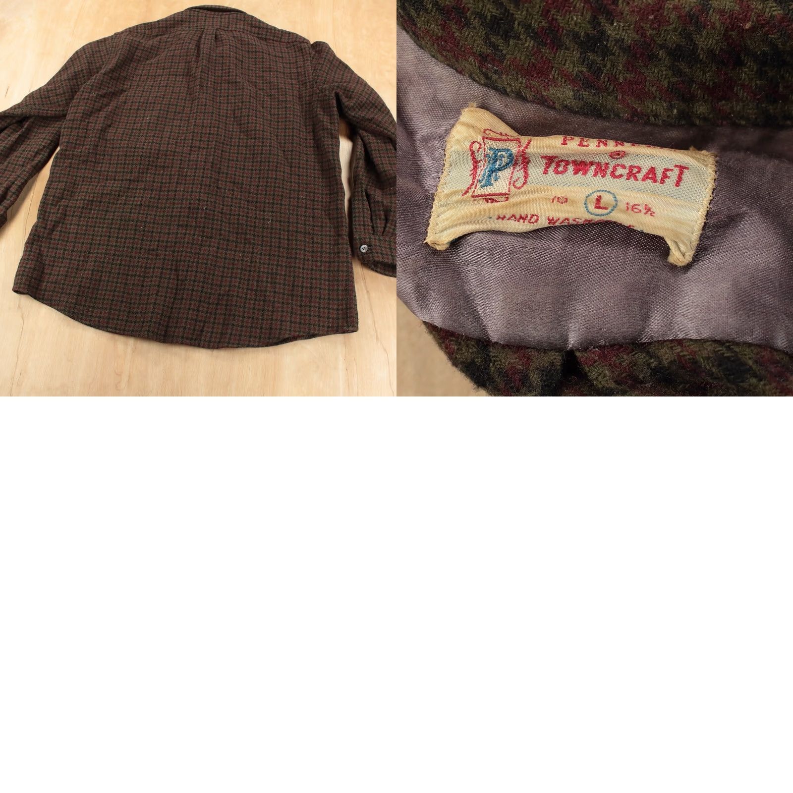 Towncraft VINTAGE PENNEYS TOWNCRAFT Shirt Mens LARGE Wool Flannel Plaid Button-Up 50s 60s Size US L / EU 52-54 / 3 - 8 Thumbnail