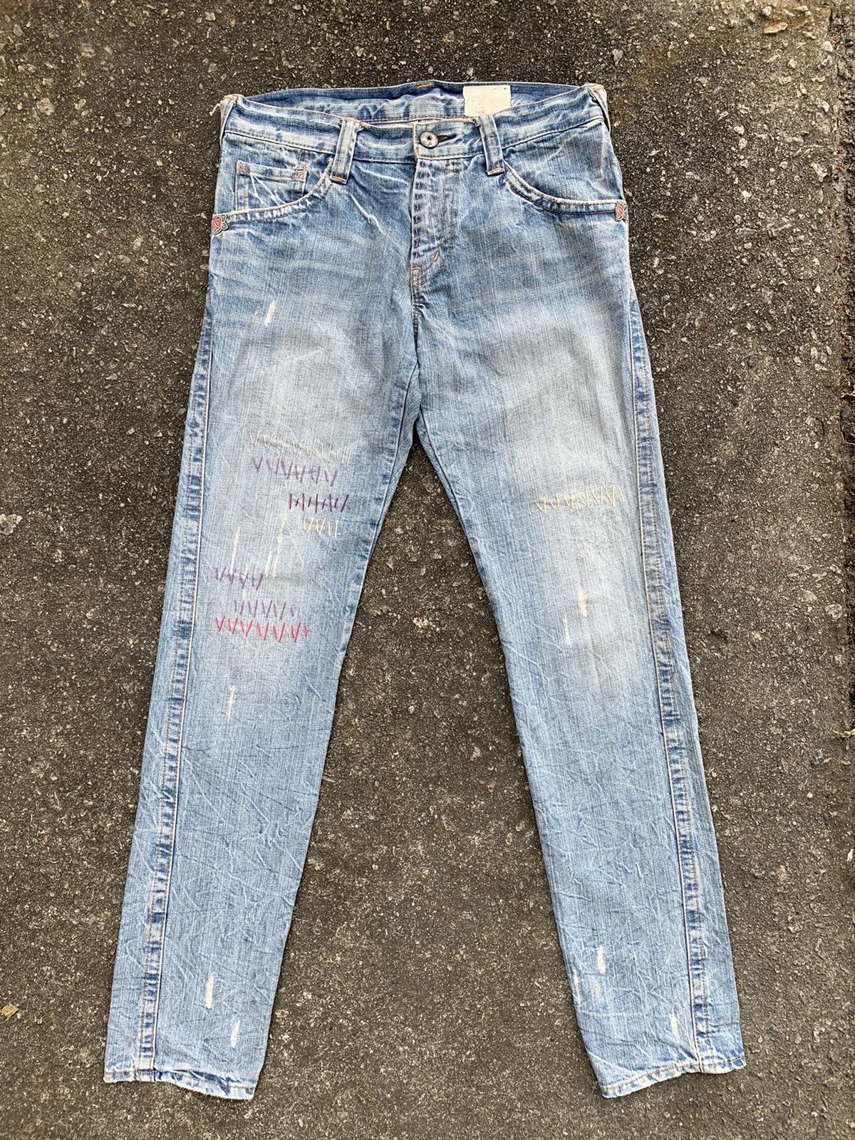 Beauty Beast × If Six Was Nine Distressed Antgauge Embroidered Denim Pants Size US 30 / EU 46 - 2 Thumbnail