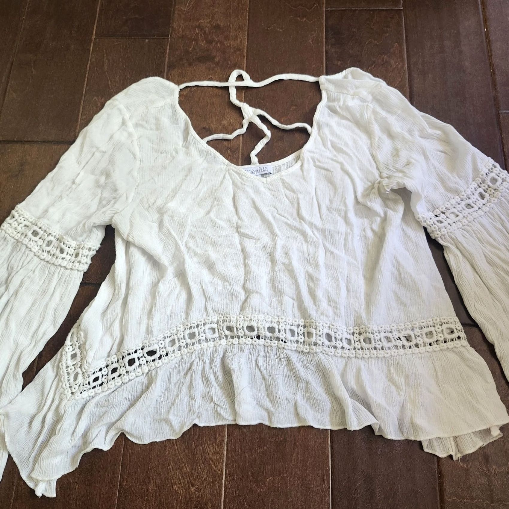 Vintage Patrons Of Peace Blouse Shirt Juniors M White Rayon Pullover Casual Travel Party/Cocktail Spring Summer Fall Womens Girls? Size M / US 6-8 / IT 42-44 - 4 Thumbnail