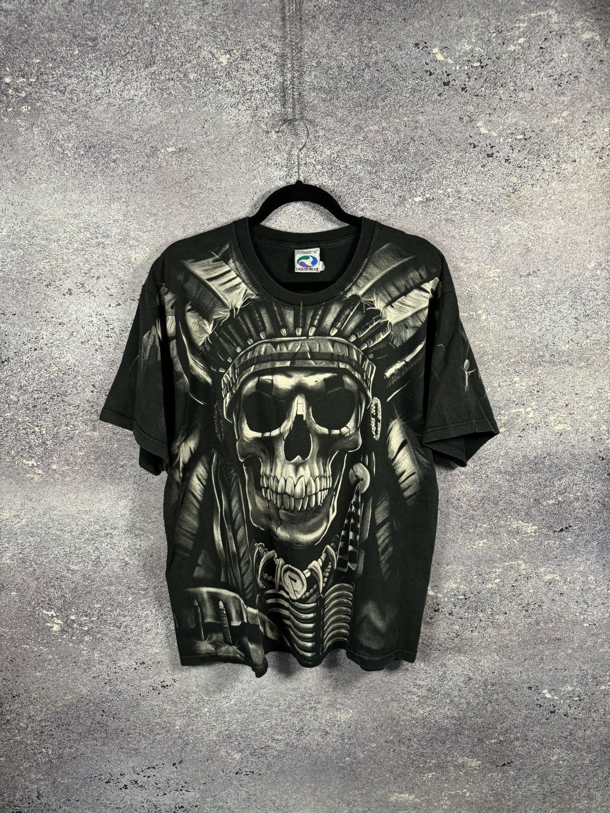 Liquid Blue × Vintage 90’s Vintage 1997 Liquid Blue Shirt XL Skeleton Indian AOP Size US L / EU 52-54 / 3 - 1 Thumbnail