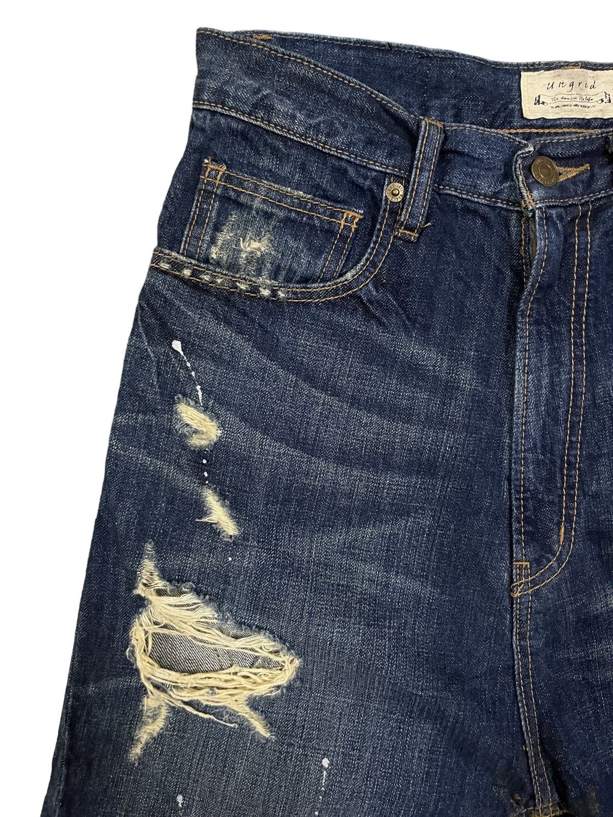 Other High Waist Blue Wash Paint Splatter Distress Short Jeans Size 28" / US 6 / IT 42 - 3 Thumbnail