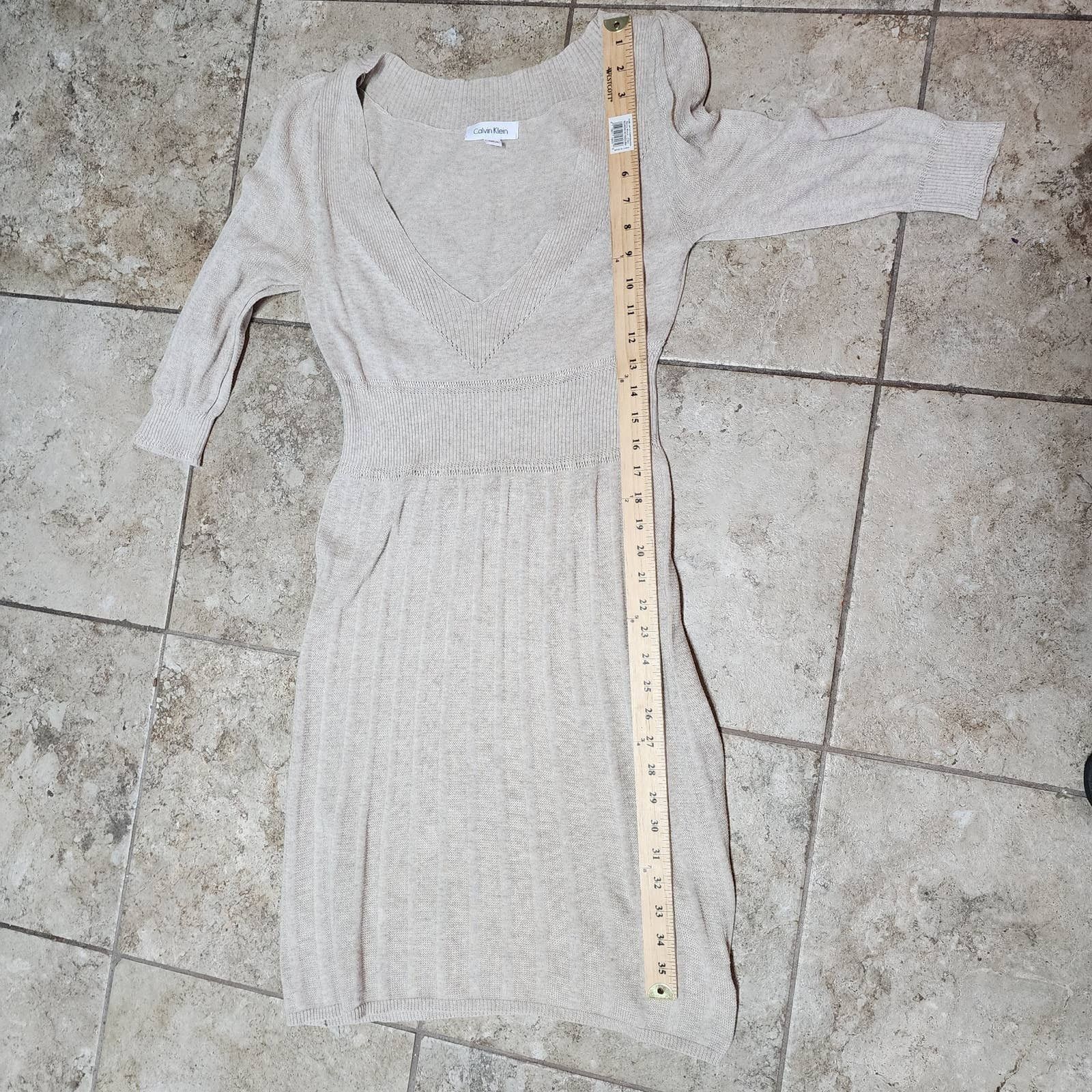 Calvin Klein Calvin Klein 100% cotton tan 3/4 sleeve knit dress sz Small Size S / US 4 / IT 40 - 8 Thumbnail
