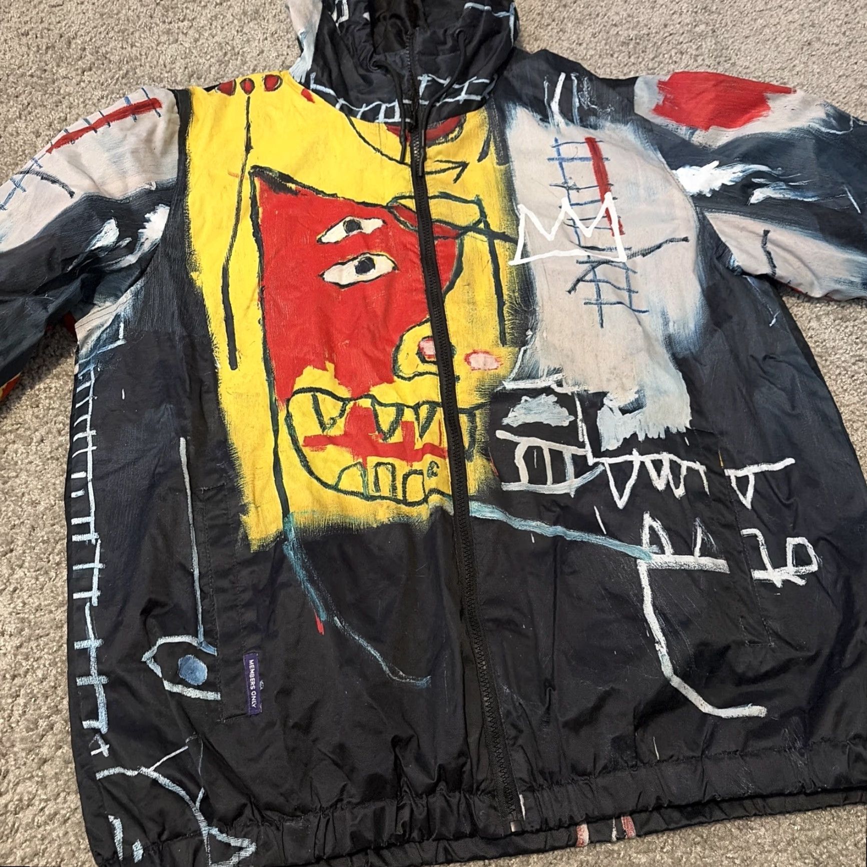 Members Only VINTAGE Jean Michael Basquiat X Members Only Black Full Zip Hooded Jacket XL Art Print Jacket Size US 36 / EU 52 - 6 Thumbnail