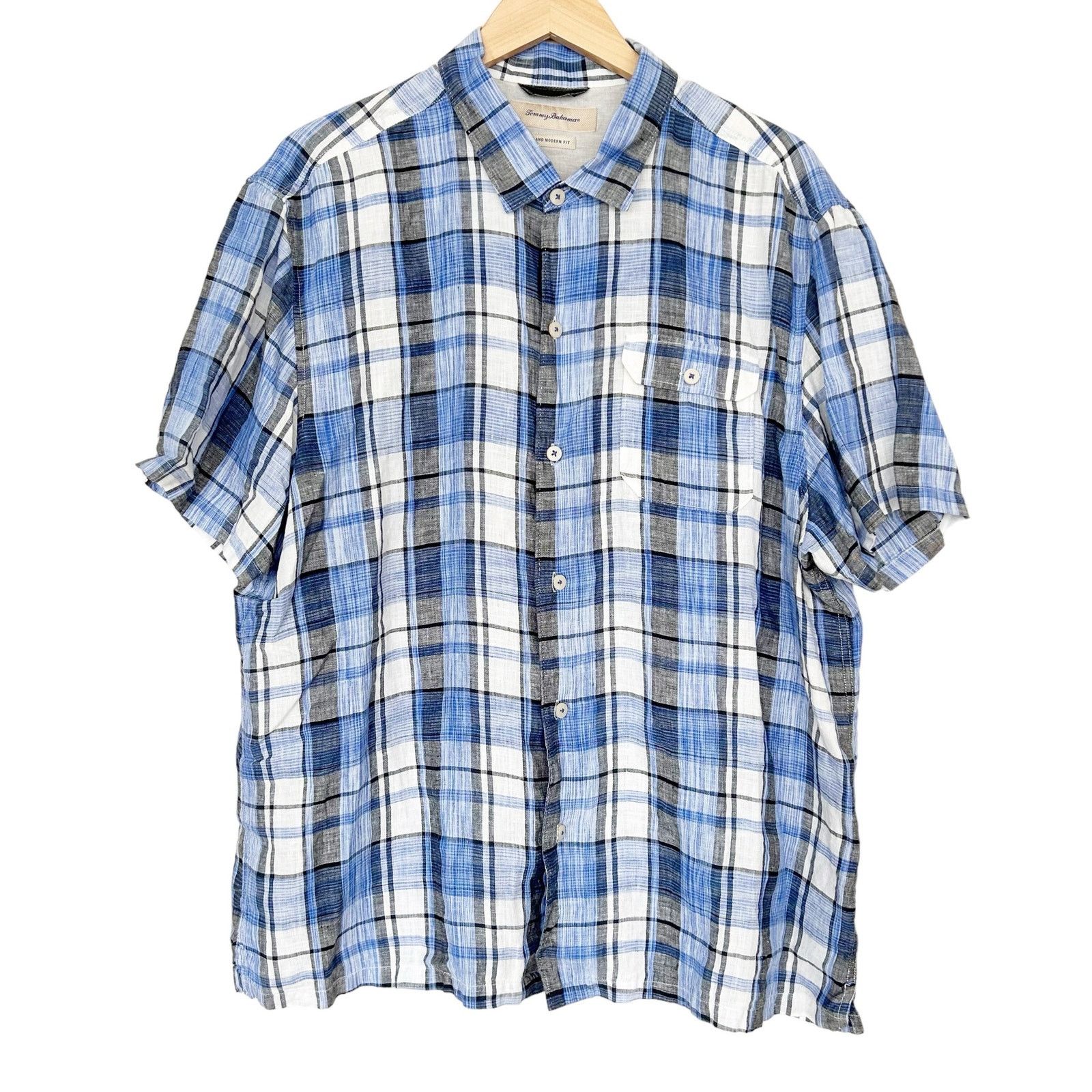 Tommy Bahama Tommy Bahama Blue Plaid Linen Short Sleeve Button Down Sz XL Size US XL / EU 56 / 4 - 2 Thumbnail