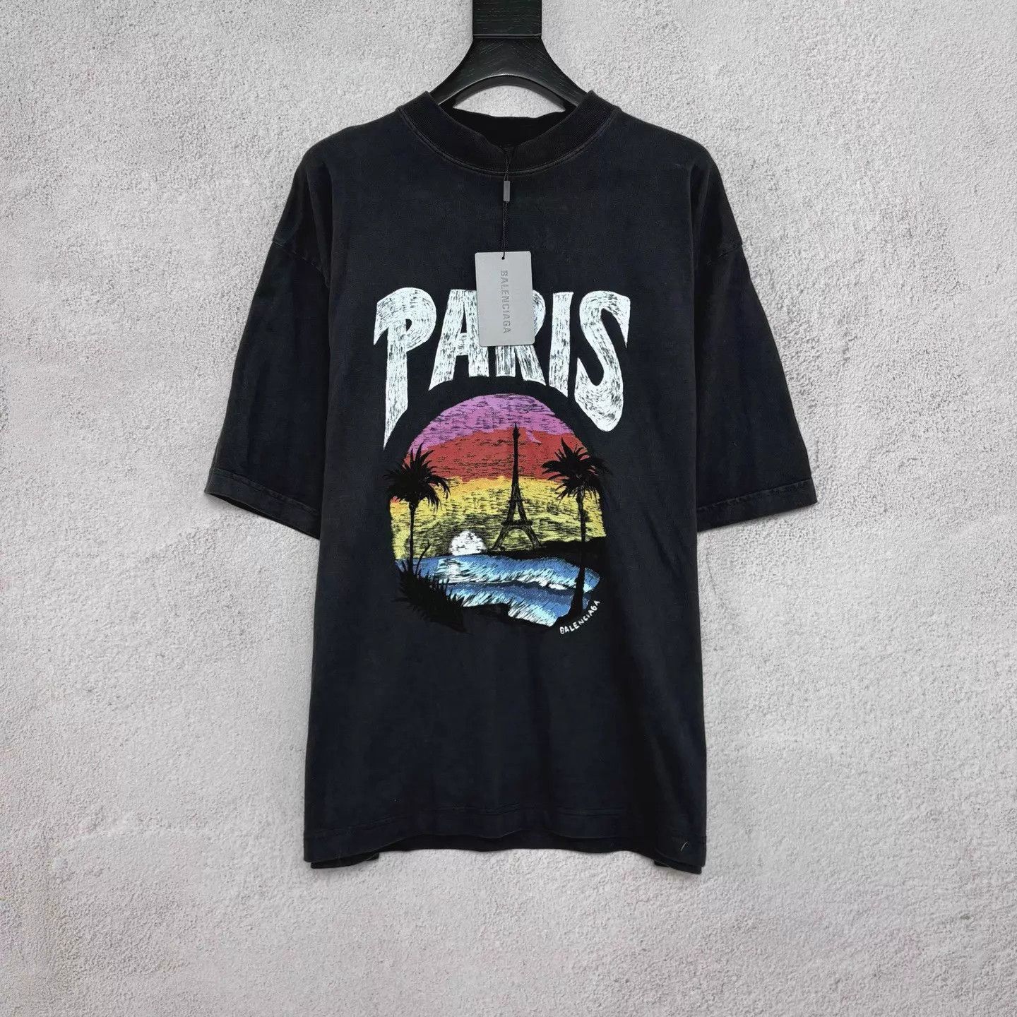 Balenciaga Black Paris Eiffel Tower Graphic Short Sleeve Shirt Size US M / EU 48-50 / 2 - 1 Thumbnail
