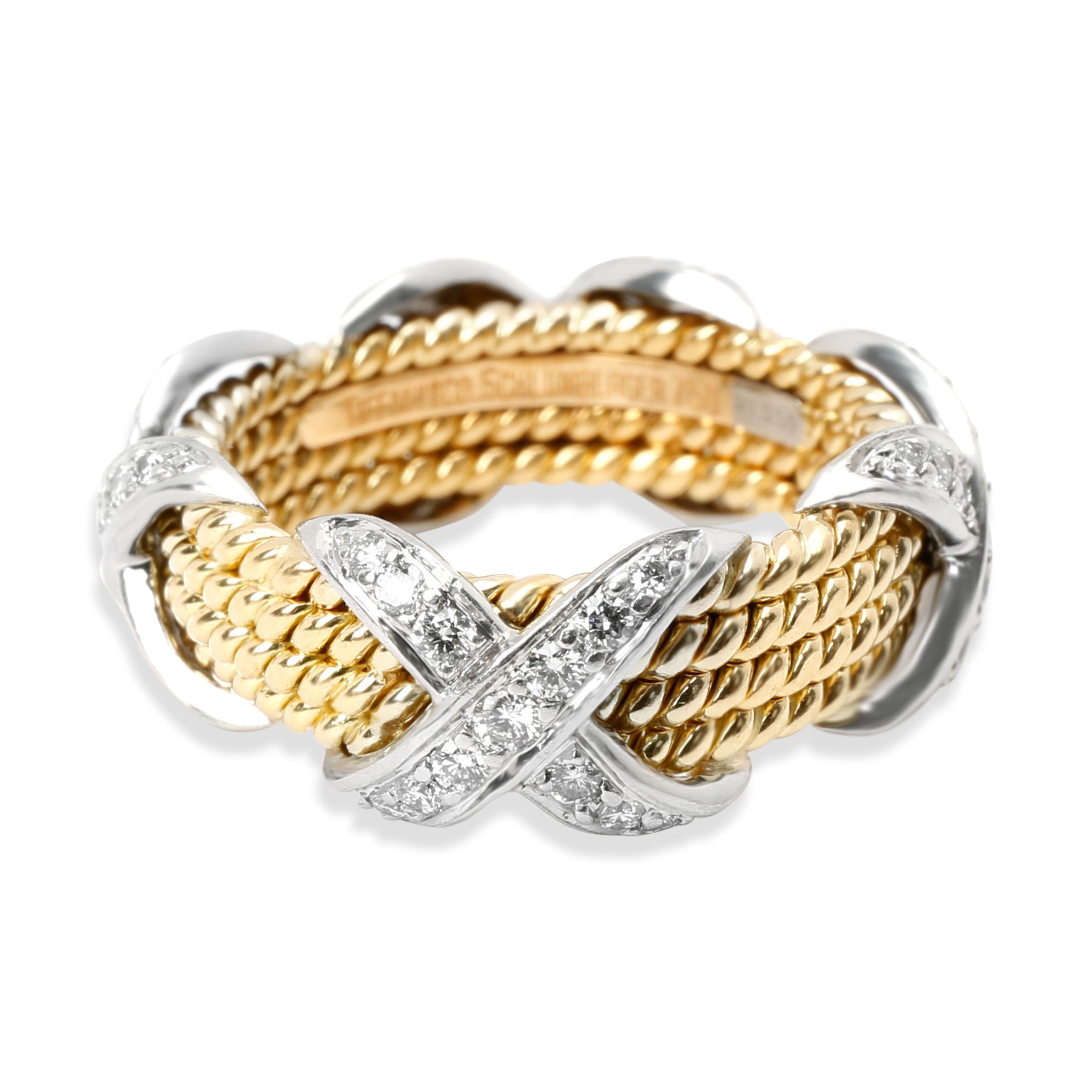 Tiffany & Co. Schlumberger Diamond Rope Four Row X Ring in 18K Gold & Platinum