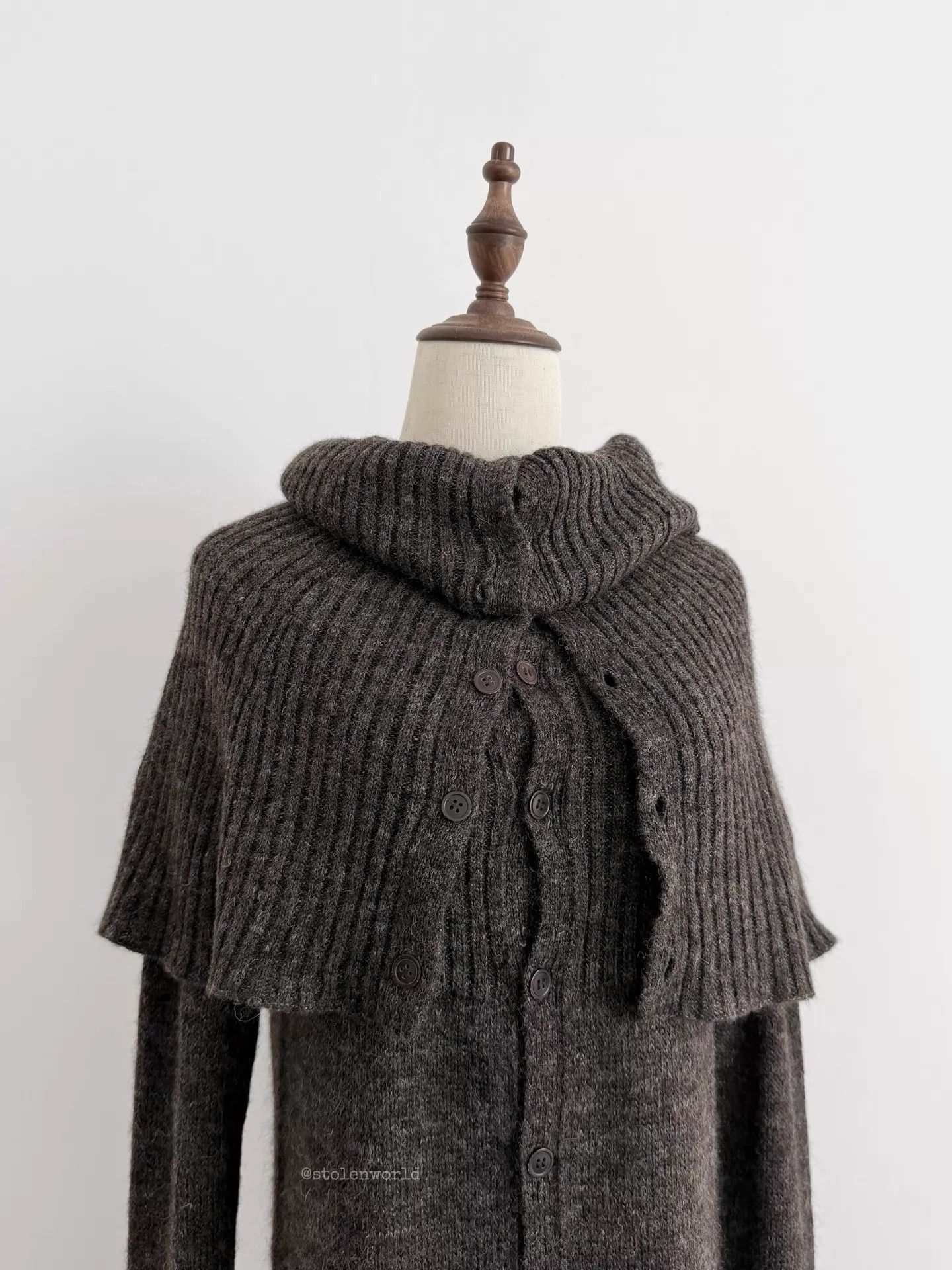 Y's Y's Folded Double Collar Wool Alpaca Blend Knit Top Size 2 Size XS / US 0-2 / IT 36-38 - 2 Thumbnail