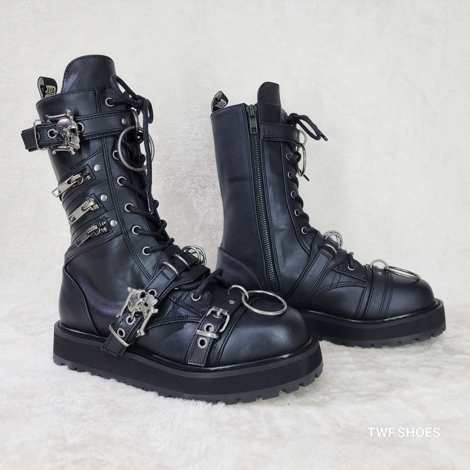Valor Goth Combat Biker Ankle Boots Black Matte Men US DEMON
