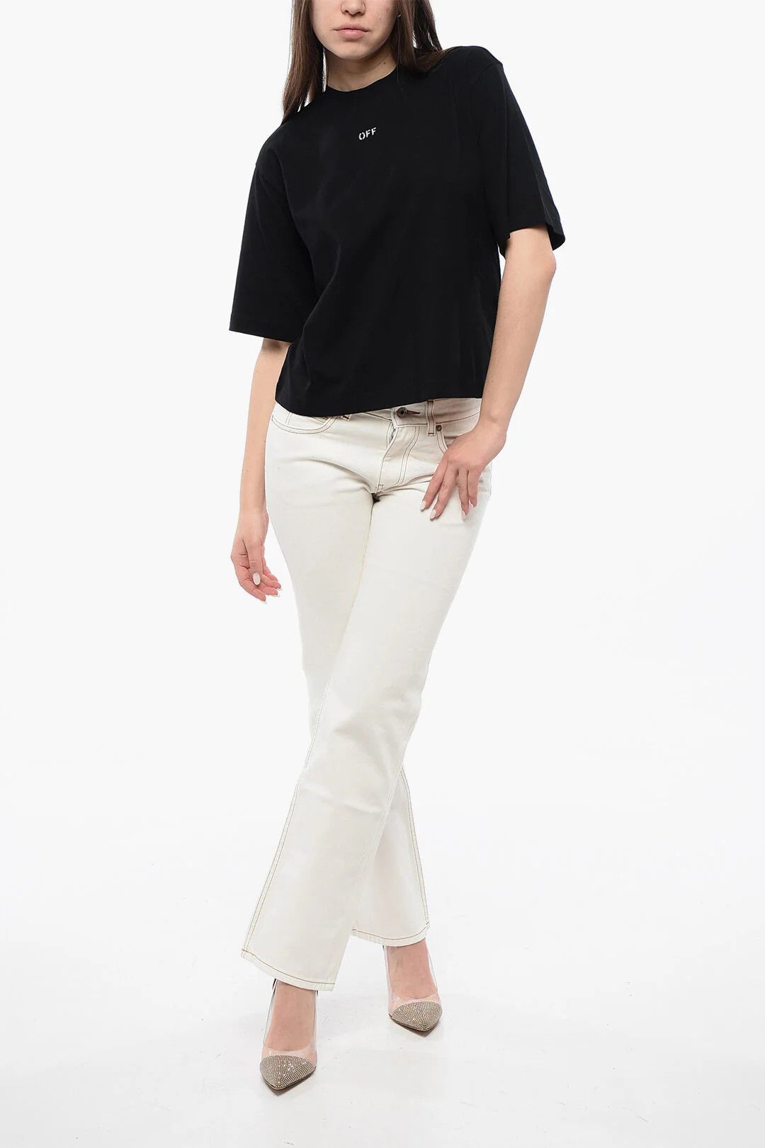 Off-White og1mm0426 Cropped Crewneck T-Shirt in Black Size XXS / US 00 / IT 34 - 4 Thumbnail