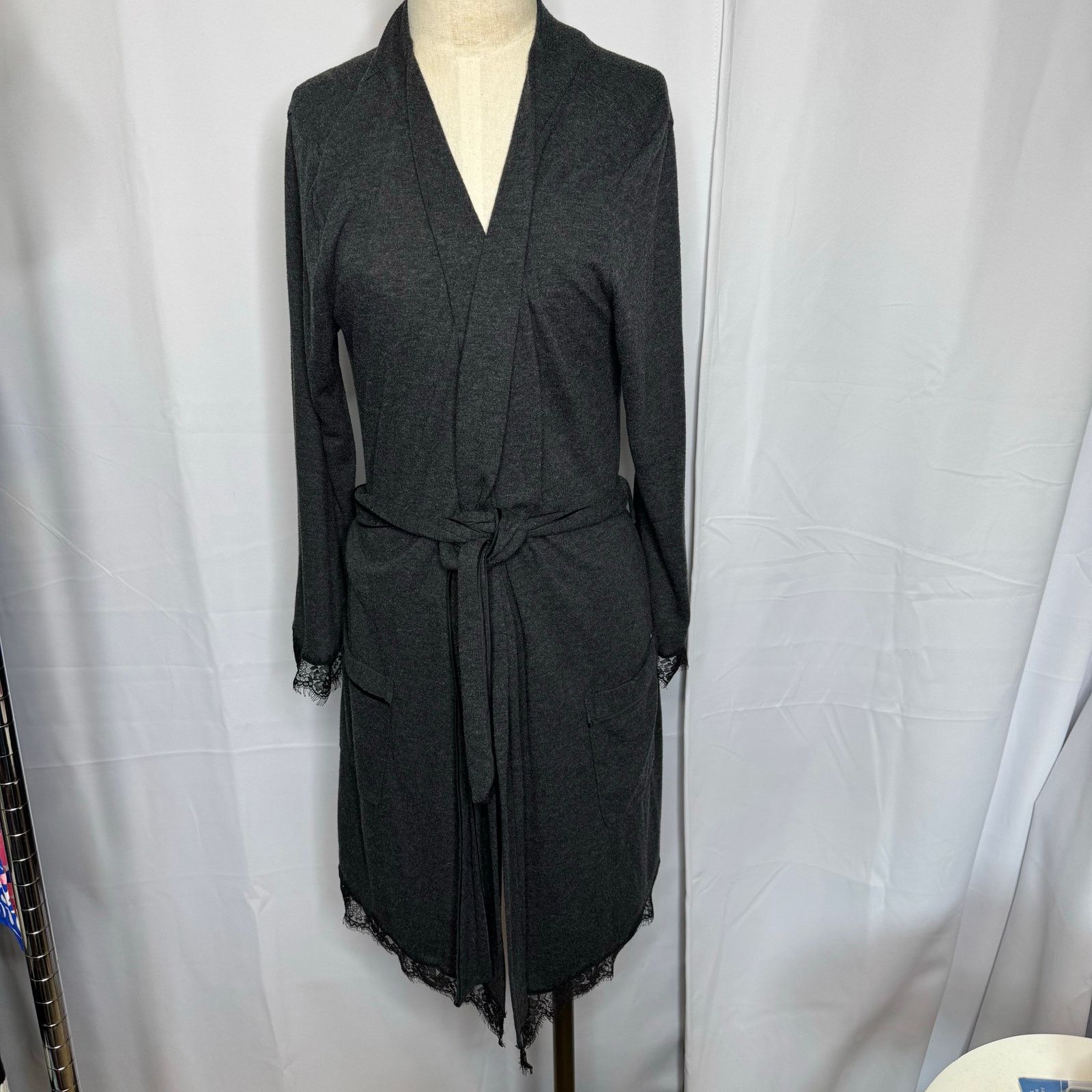 Victoria's Secret Victoria's Secret Wrap Robe M/L Charcoal Gray Lace Trim Size ONE SIZE - 2 Thumbnail