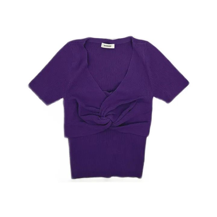 Sandro Sandro Purple V-Neck Short Sleeve T-Shirt 0079 Size L / US 10 / IT 46 - 1 Thumbnail