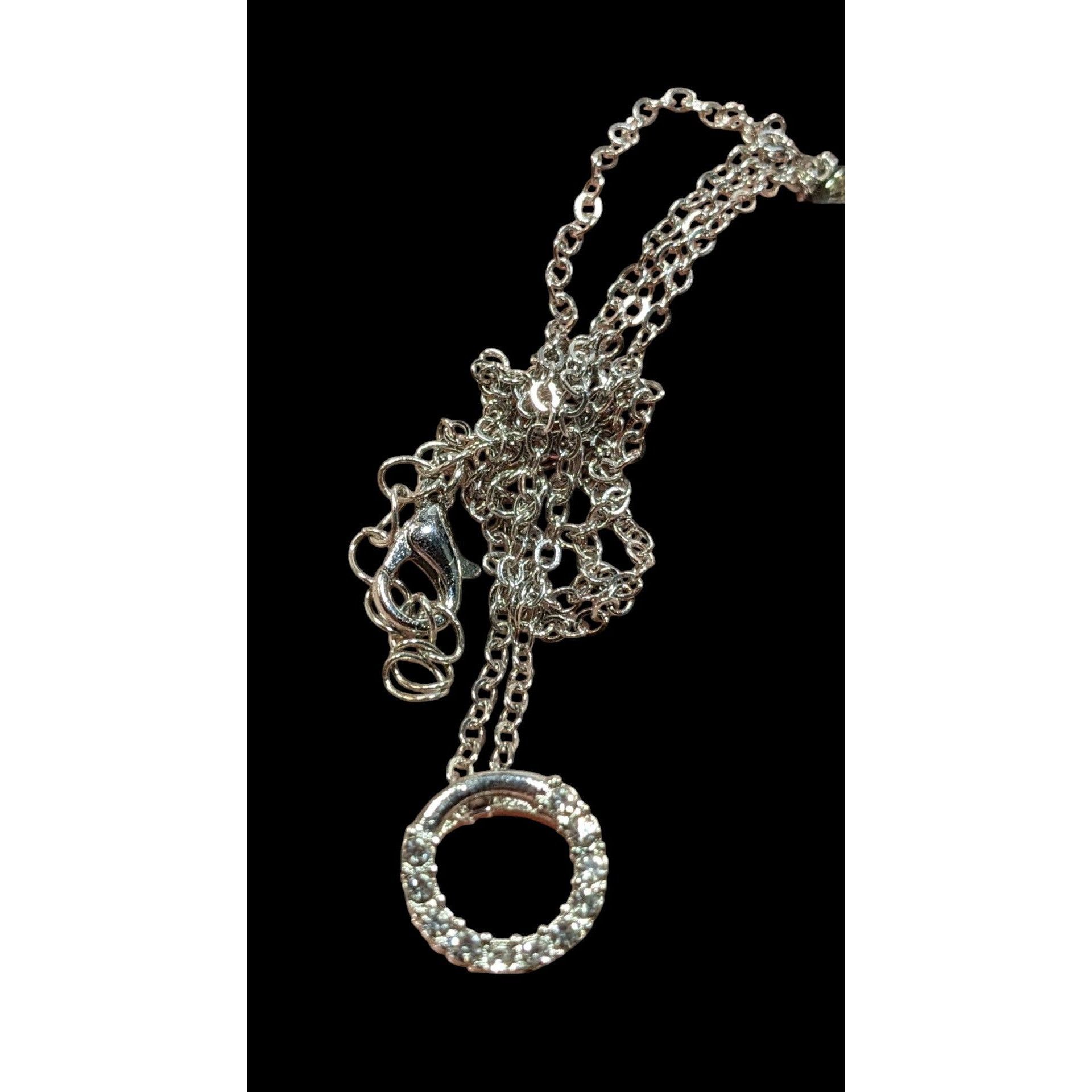 Other Minimalist Silver Tone Rhinestone Open Ring Pendant Necklace Size ONE SIZE - 3 Thumbnail