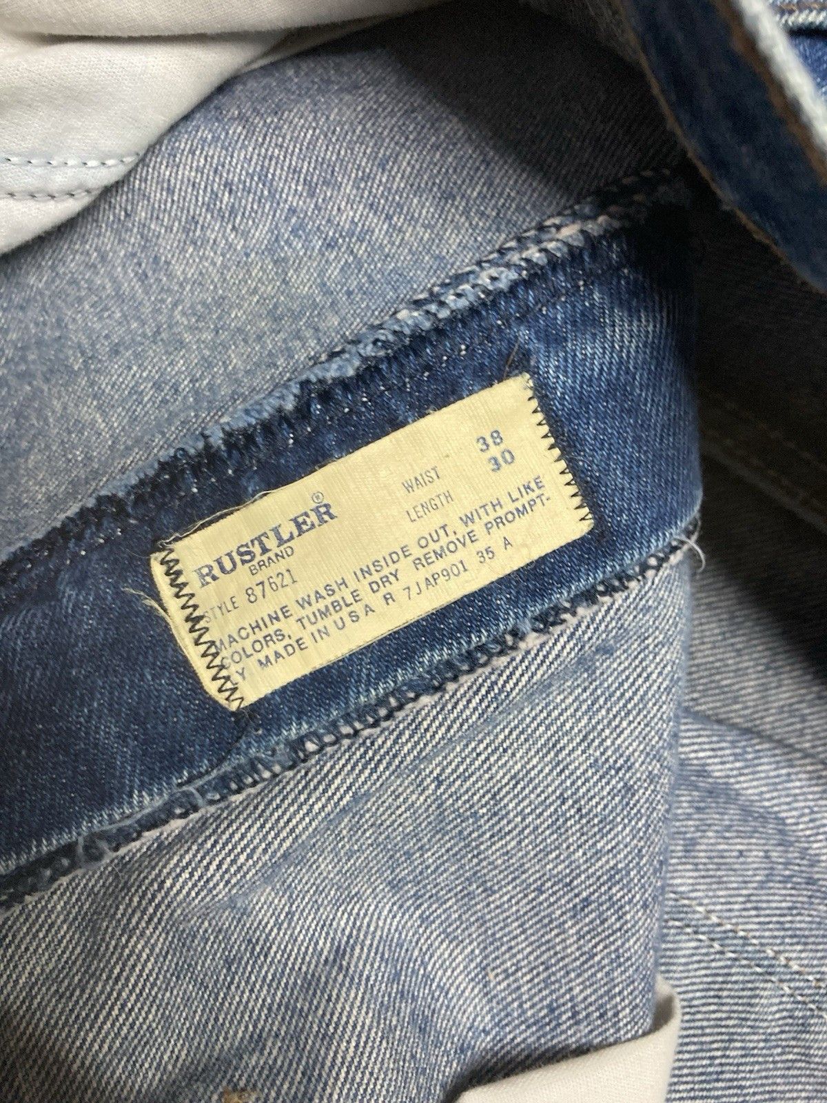 Vintage 80s rustler jeans worn faded denim straight talon USA 37x30 Size US 37 - 5 Thumbnail